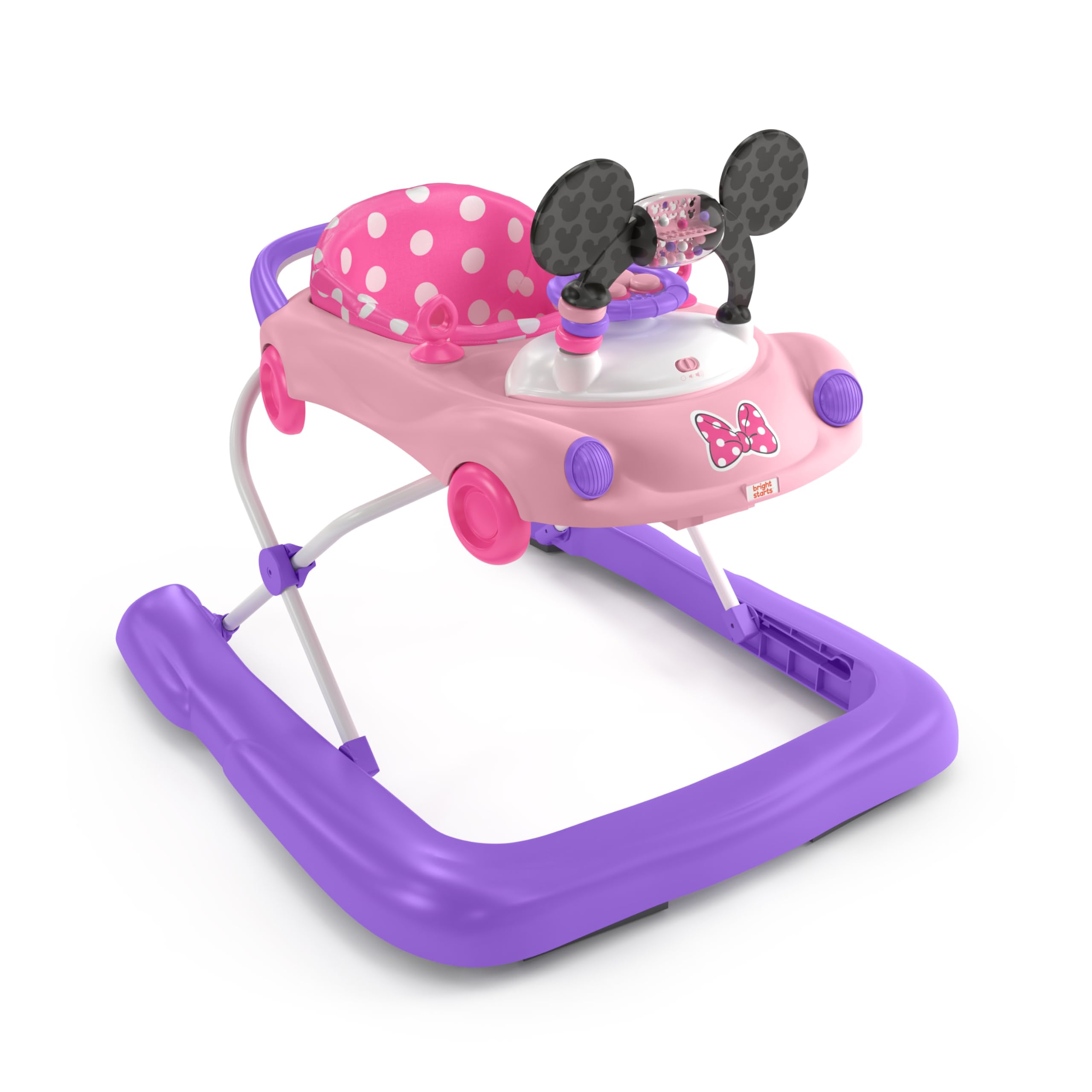 Bright Starts, Andador de primeiros passos dobrável para bebés Giggling Safari, brinquedo ábaco divertido e colorido, altura ajustável, assento removível, lavável na máquina, a partir dos 6 meses