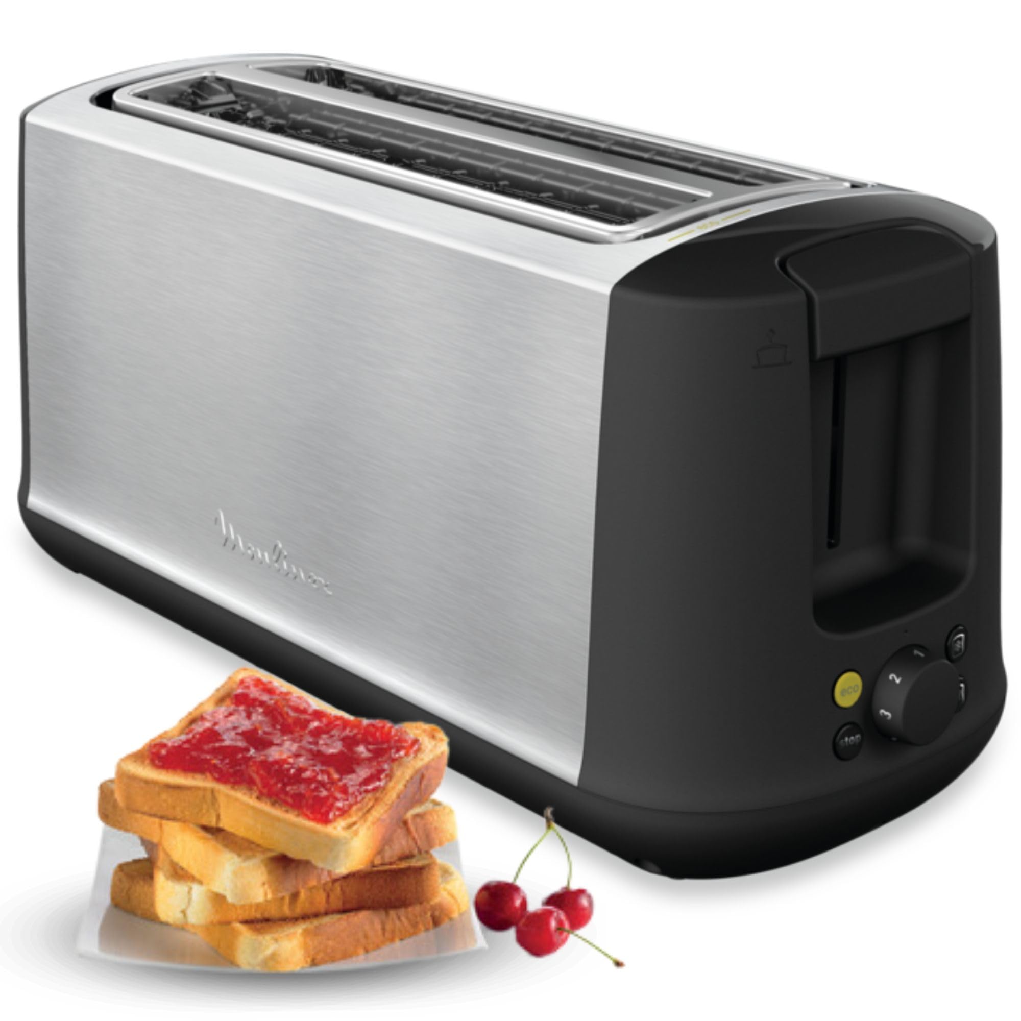 Moulinex Classic LS330D Torradeira de aço inoxidável, 2 ranhuras longas e largas, 1400 W, 6 posições torrada, função Stop e bandeja de recolha, para todos os tipos de pão normal, molde, artesão