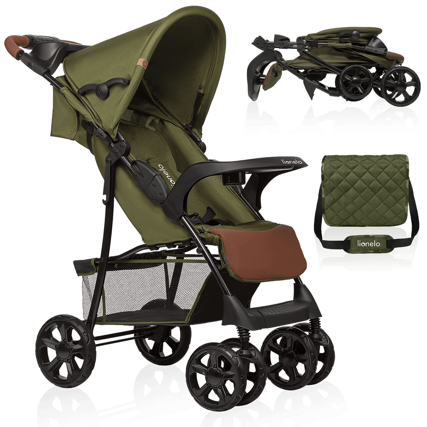 LIONELO Emma Plus Carrinho de passeio até 15 kg 6-36 M encosto ajustável cinto de segurança de 5 pontos capuz profundo organizador para pais