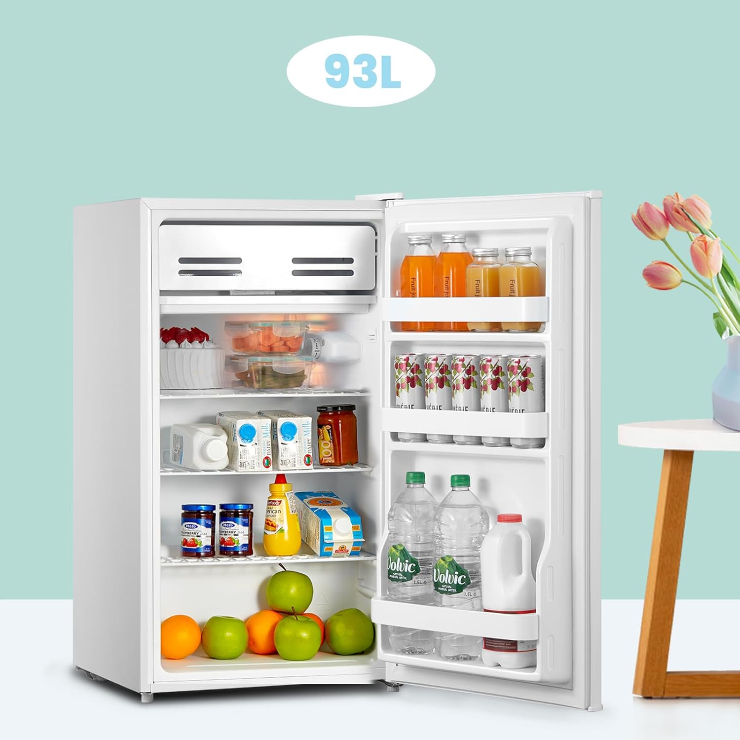 Comfee ' RCD93WH2(E) Frigorífico de uma porta de 93 l, controlo de temperatura, pequeno frigorífico sob mesa, silencioso, GZRD 45 x 47,2 x 86 cm, branco