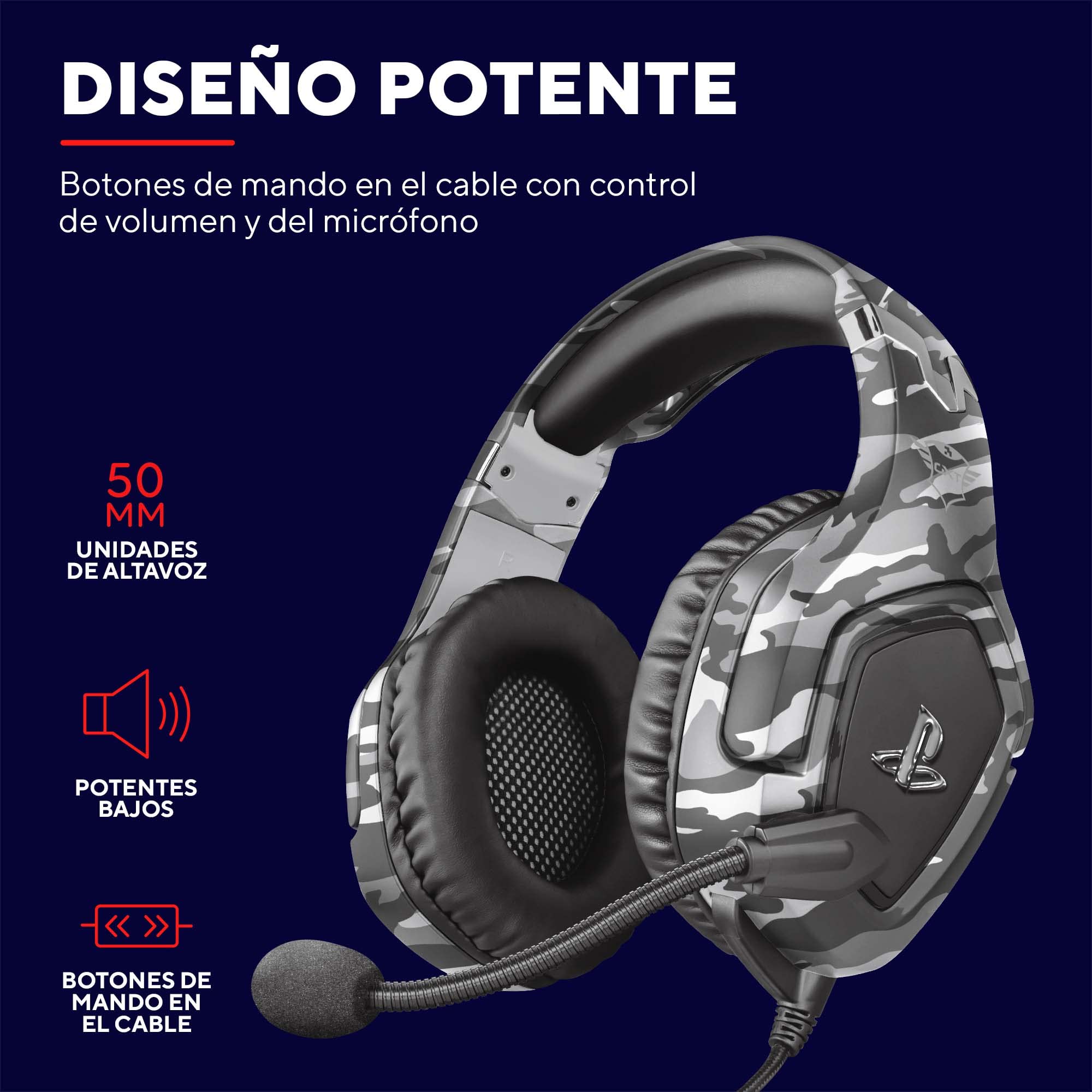 Auscultadores Trust Gaming para PS4 e PS5 GXT 488 Force, headset oficial licenciado para PlayStation, microfone dobrável, colunas ativas de 50 mm, cabo de nylon entrançado de 1,2 m, preto