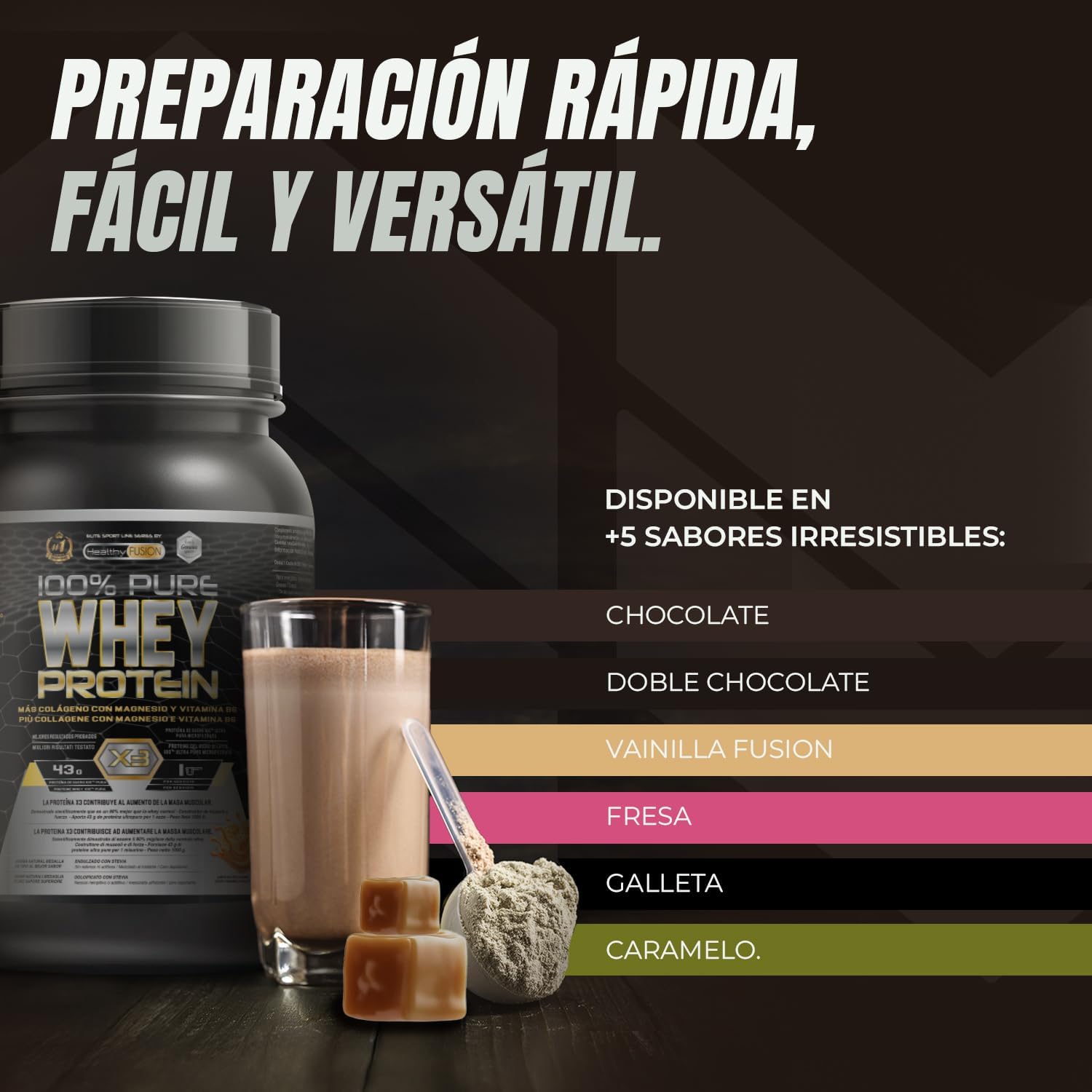 Healthy Fusion Whey Protein | Proteína Whey pura con Colágeno + Magnesio | Mejora tus entrenamientos | Protege y aumenta la masa muscular | 1000g de proteína