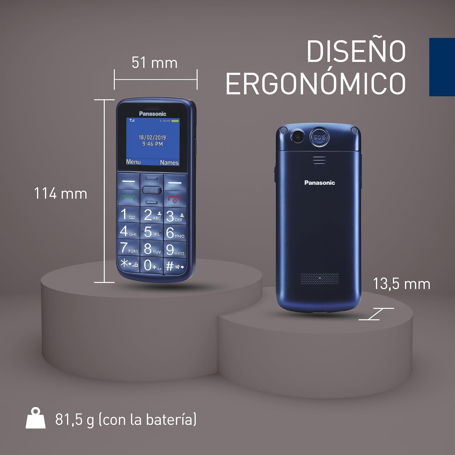 Panasonic KX-TU110EXC - Teléfono Móvil Para Personas Mayores, 1.77 Pulgadas (160 x 128), Pantalla y Teclas Grances, Botón SOS, Resistente a Golpes, Linterna, Batería 22h, Azul, 11,4 x 5,1 x 1,3 cm