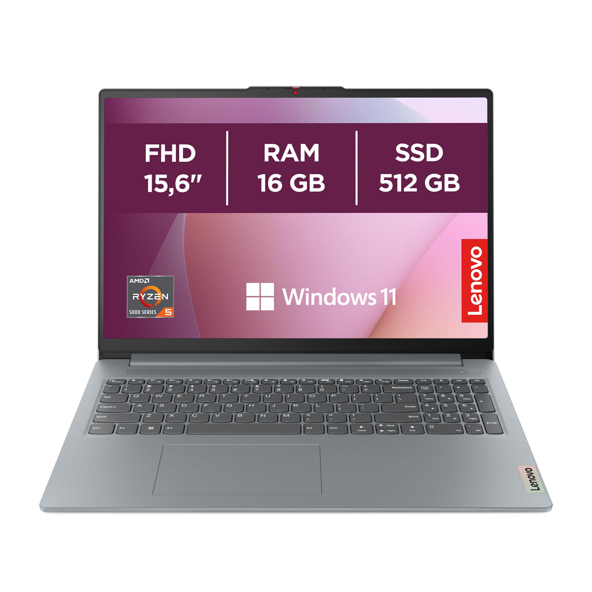 Portátil Lenovo IdeaPad Slim 3 Gen 8, 15,6" FHD AMD Ryzen 5 5625U, 16 GB de RAM, SSD de 512 GB, placa gráfica integrada AMD Radeon, Wi-Fi 6, sem sistema operativo, teclado QWERTY espanhol - Cinzento