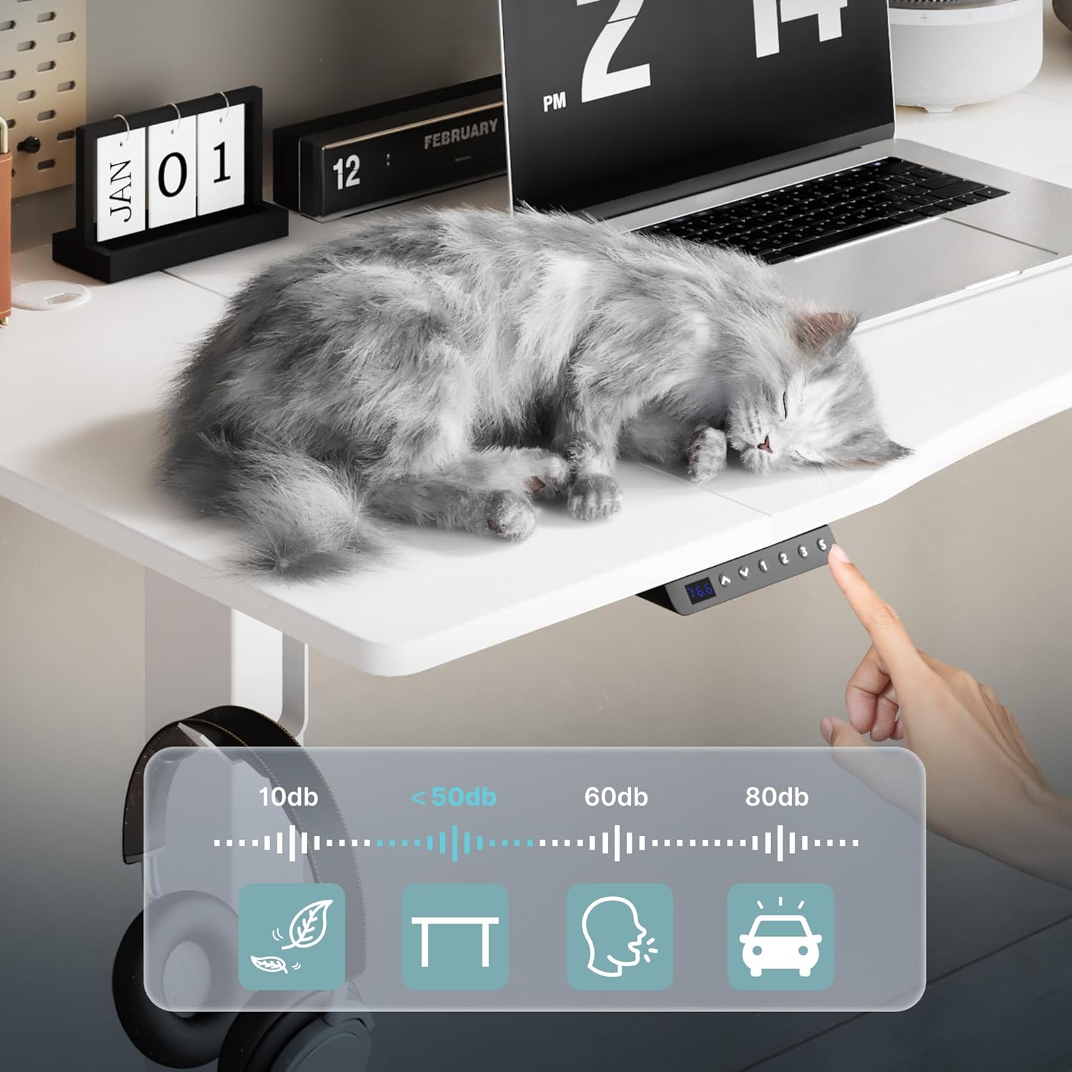 Mondeer Secretária sentada em pé, mesa elétrica regulável em altura 120 x 60 cm, com painel de controlo com funções de memórias para estudar quarto de trabalho, branco