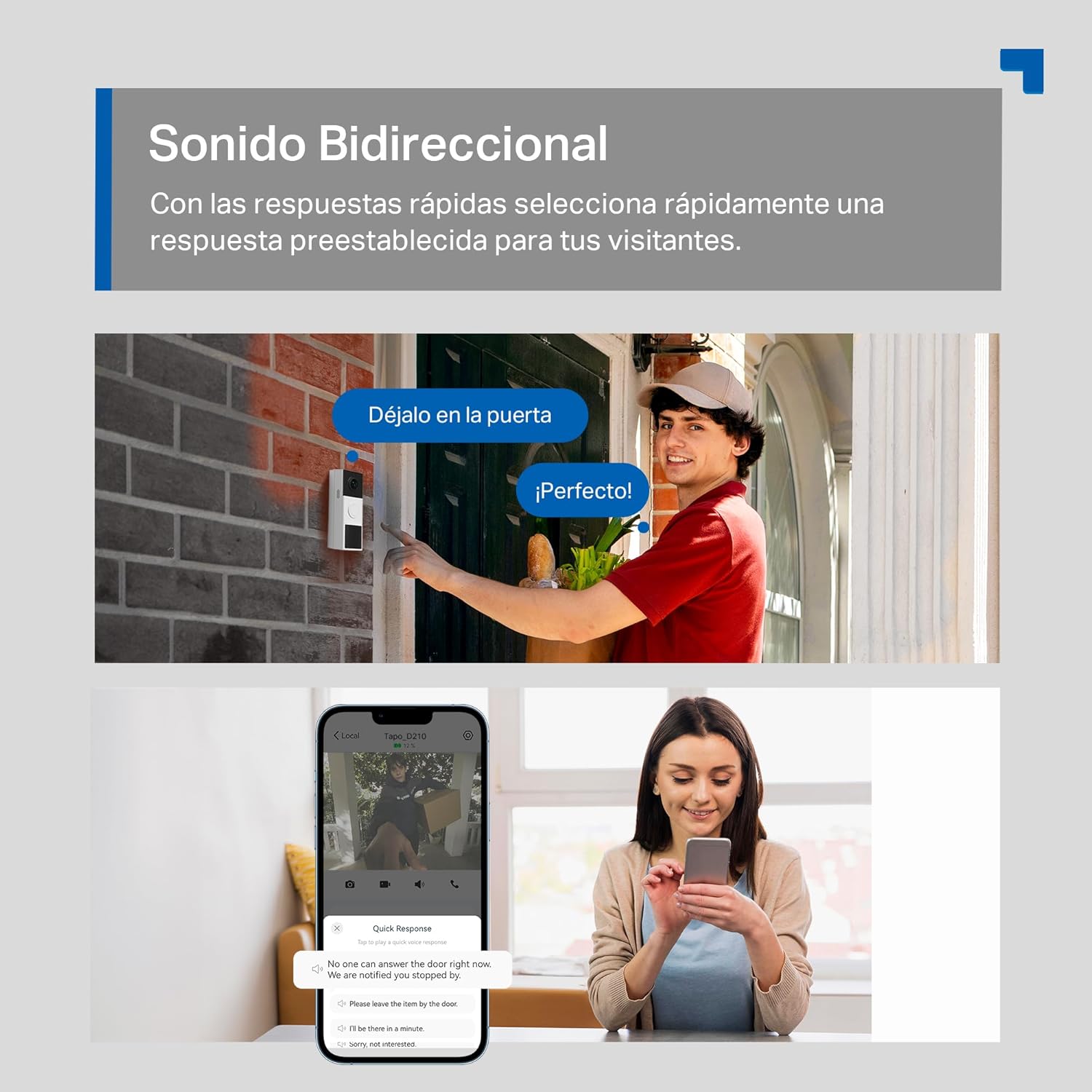 Tapo D210 Timbre Inalámbrico con Cámara 2K, Timbre Videoportero WiFi Exterior Impermeable, Detección de Movimiento Inteligente, Visión Nocturna, Audio Bidireccional, Alerta, en Tarjeta SD/Nube