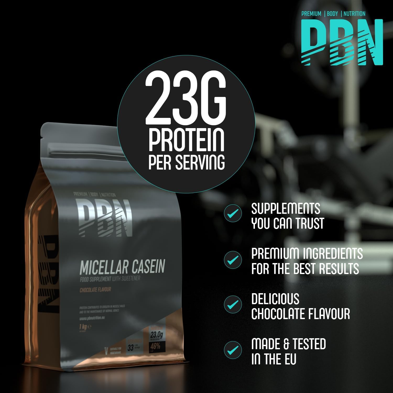 Premium Body Nutrition - Caseína micelar 1 kg (embalagem de 1), sabor chocolate