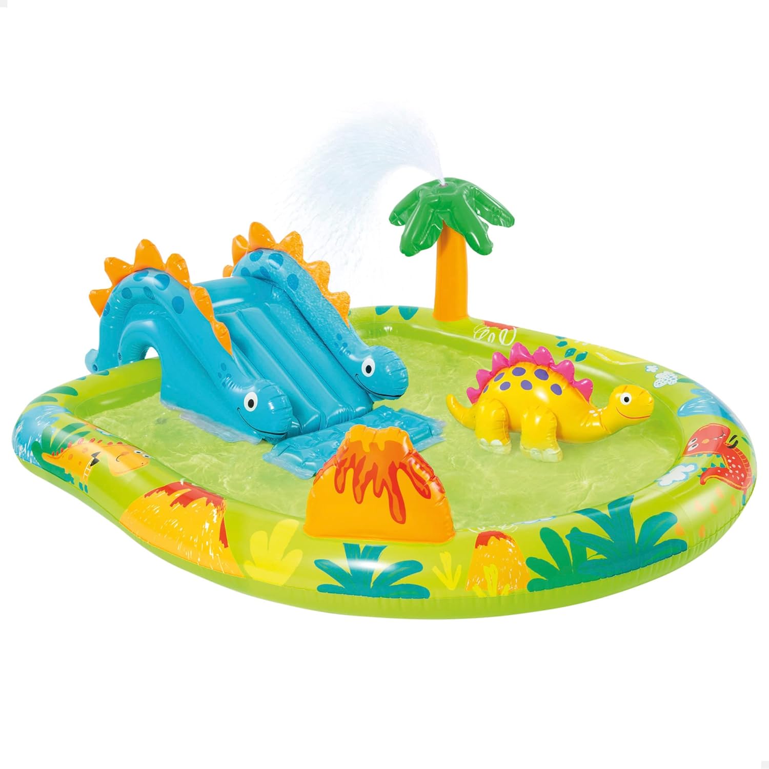 INTEX 57166 - Piscina infantil insuflável com dispersor de água e escorrega dinossauro, centro de jogos para crianças