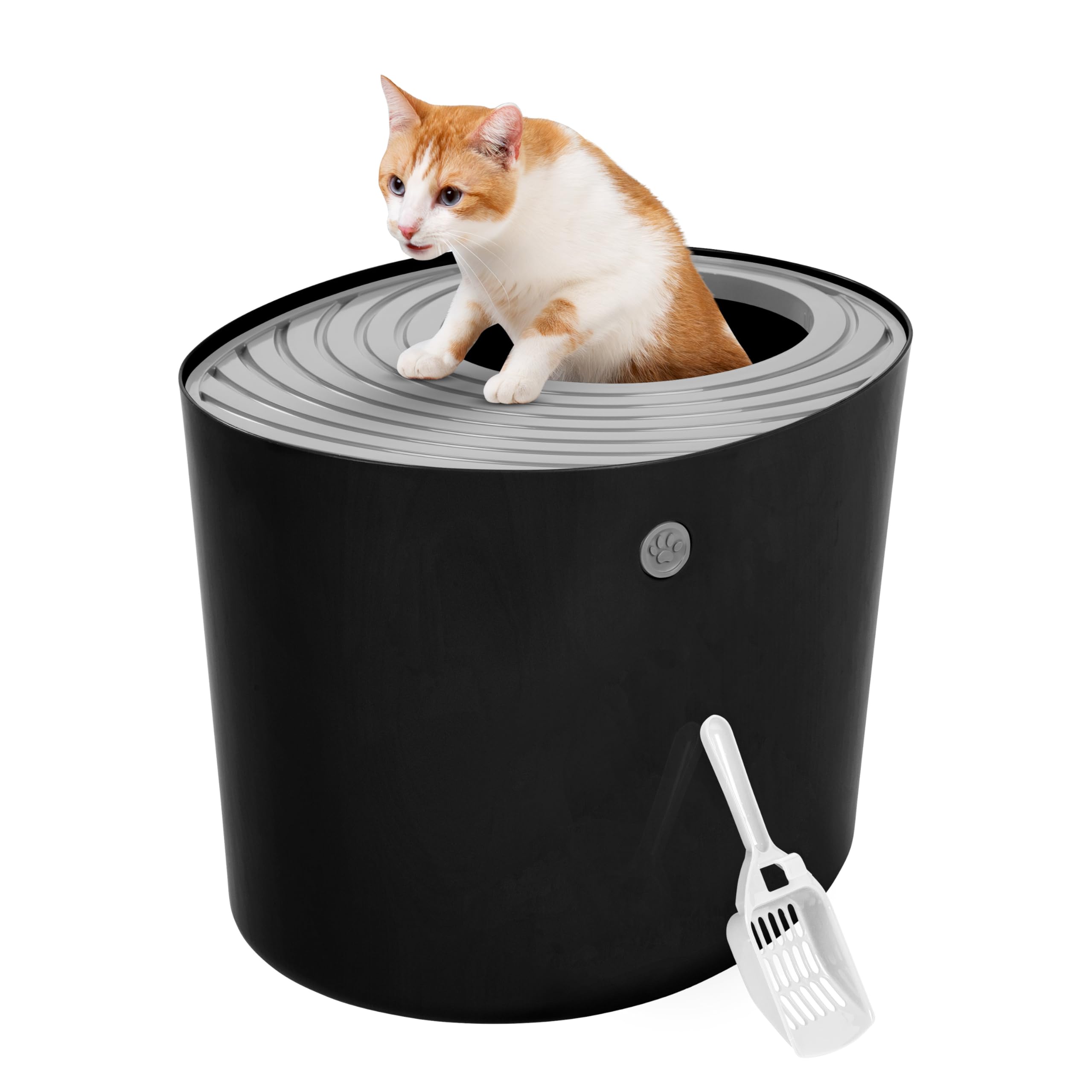Iris Ohyama Areneiro de gato coberto com pá, até 7 kg, cinzento/branco, caixa de areia para gatos, caixa, para gatos grandes e pequenos, fechado, caça-louças, WC, livre de BPA, Cat Litter Box, TECL-20