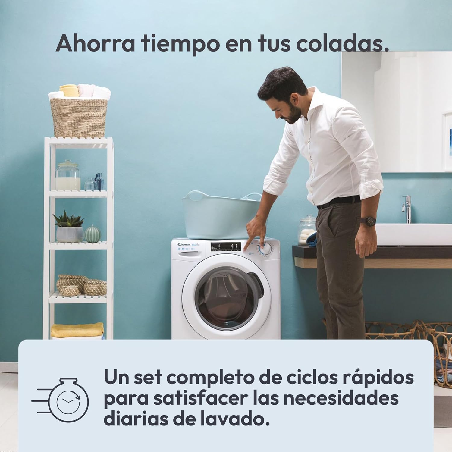 Candy Smart CS 14102DE/1-S, Lavadora 10 KG, 1400 RPM, Pantalla Digital y Mando, Tecnología NFC, Asistente de Voz, 15 Ciclos, 5 Rápidos, Planchado Fácil, Inicio Diferido 24H, Detector KG, 81 DB, Blanco