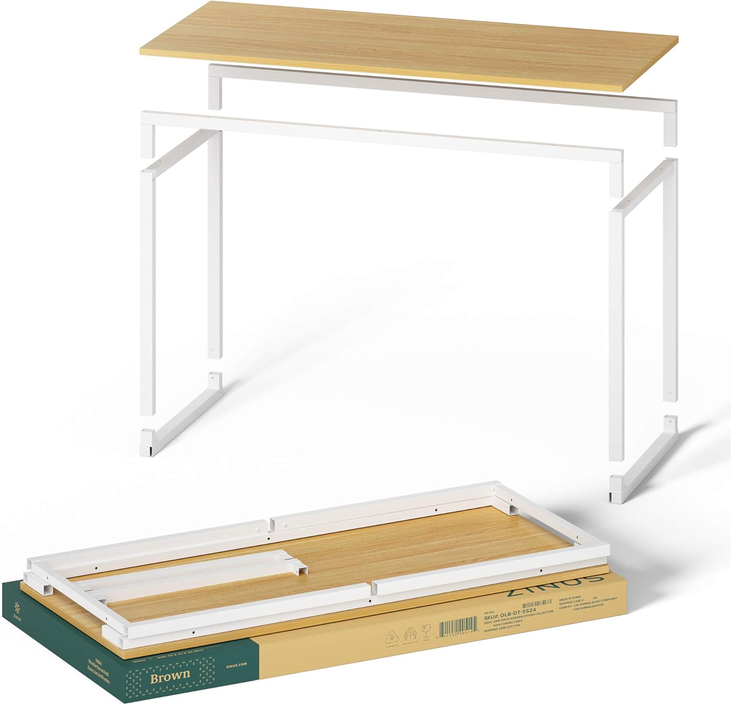 Zinus Jennifer Mesa de escritorio 160x61x74 cm - Mesa de estudio moderna de metal y madera - Mesa de ordenador - Marrón y blanco