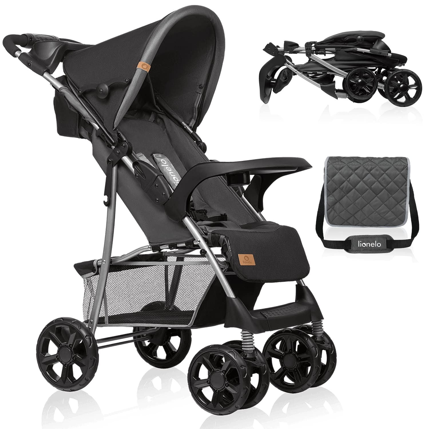 LIONELO Emma Plus Carrinho de passeio até 15 kg 6-36 M encosto ajustável cinto de segurança de 5 pontos capuz profundo organizador para pais