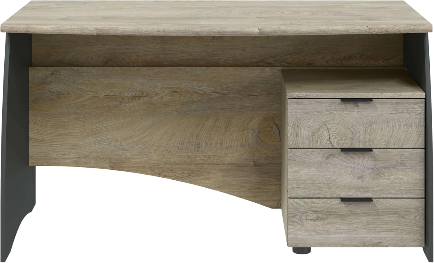 Habitdesign Mesa de escritório com 3 gavetas, mesa de escritório ou estúdio, modelo Stil, acabamento em cinzento antracite e carvalho Alasca, medidas: 136 cm (largura) x 67 cm (fundo) x 74 cm (altura)