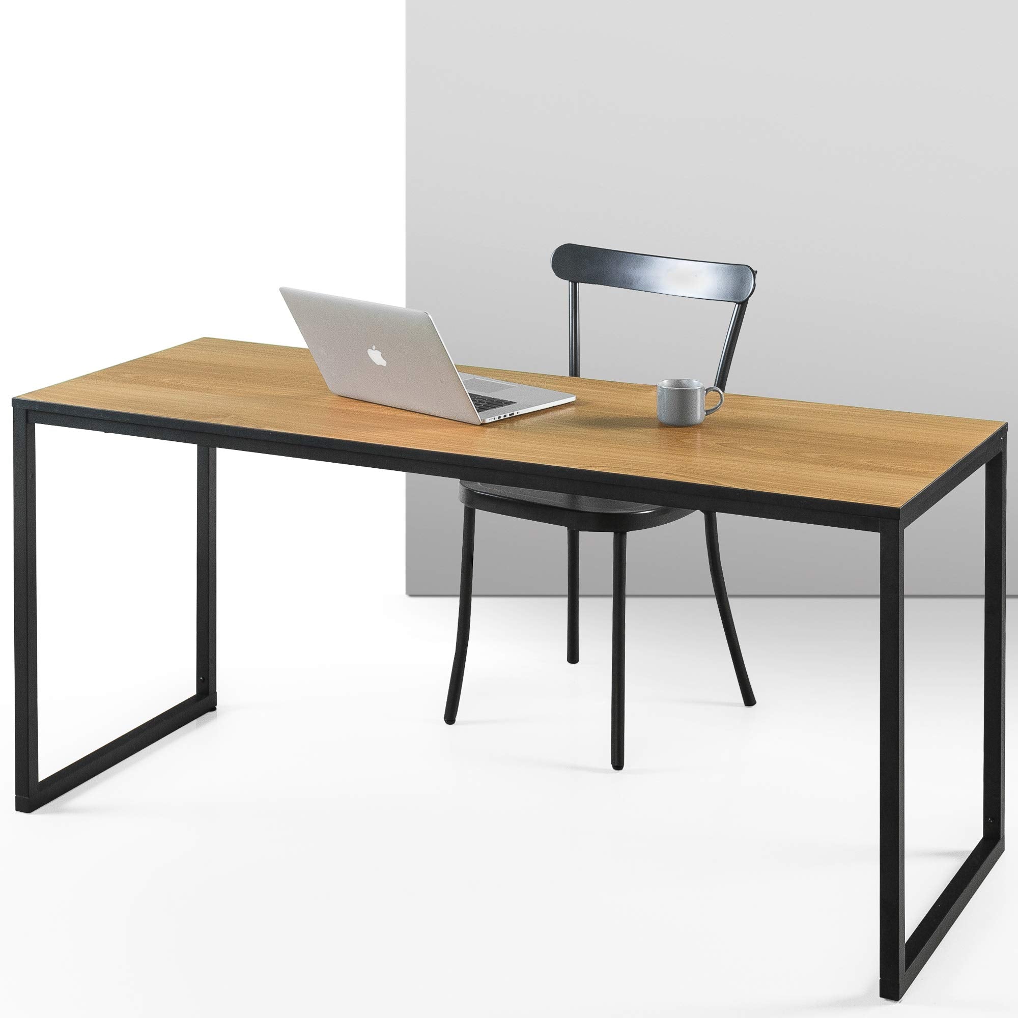 Zinus Jennifer Mesa de escritorio 160x61x74 cm - Mesa de estudio moderna de metal y madera - Mesa de ordenador - Marrón y blanco