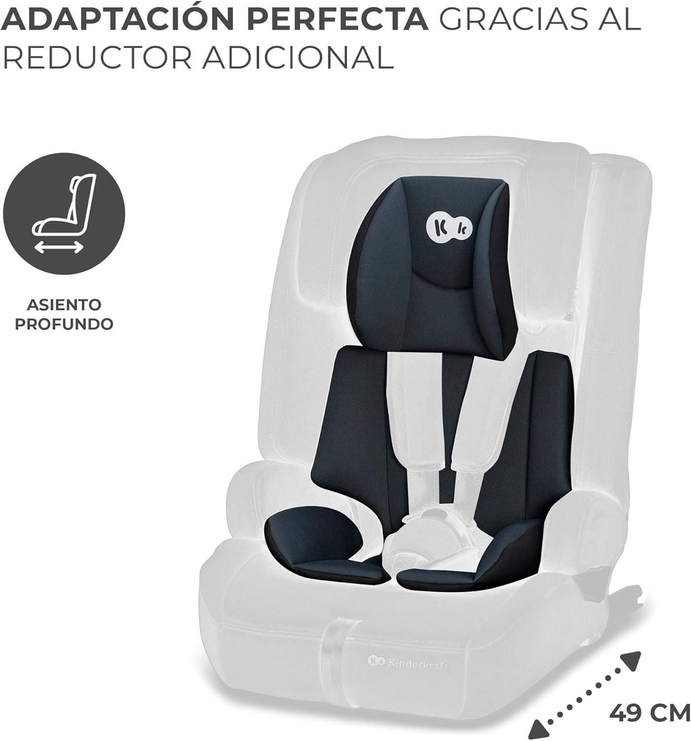 Kinderkraft SAFETY FIX 2 I-SIZE 75-150 cm Cadeira de carro grupo 1 2 3 isofix, assento largo e macio para criança, arnês interior de 5 pontos, ajuste de apoio, redutor modular, preto