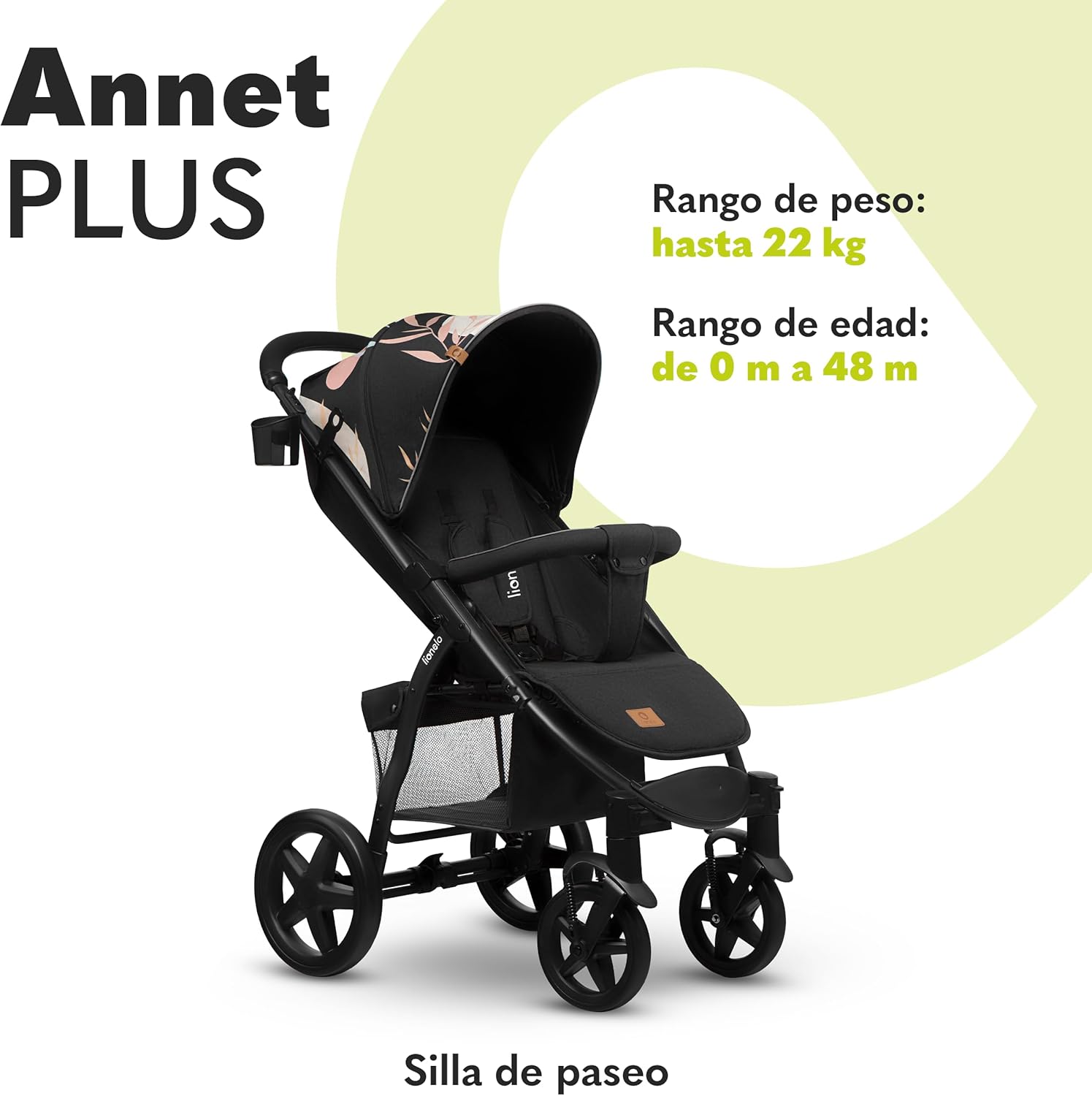 LIONELO Annet Cadeira de passagem para crianças até 22 kg 0-48 m ajuste do encosto até à posição horizontal capuz XXL dobrável fácil com janela mosquiteira (Lovin)