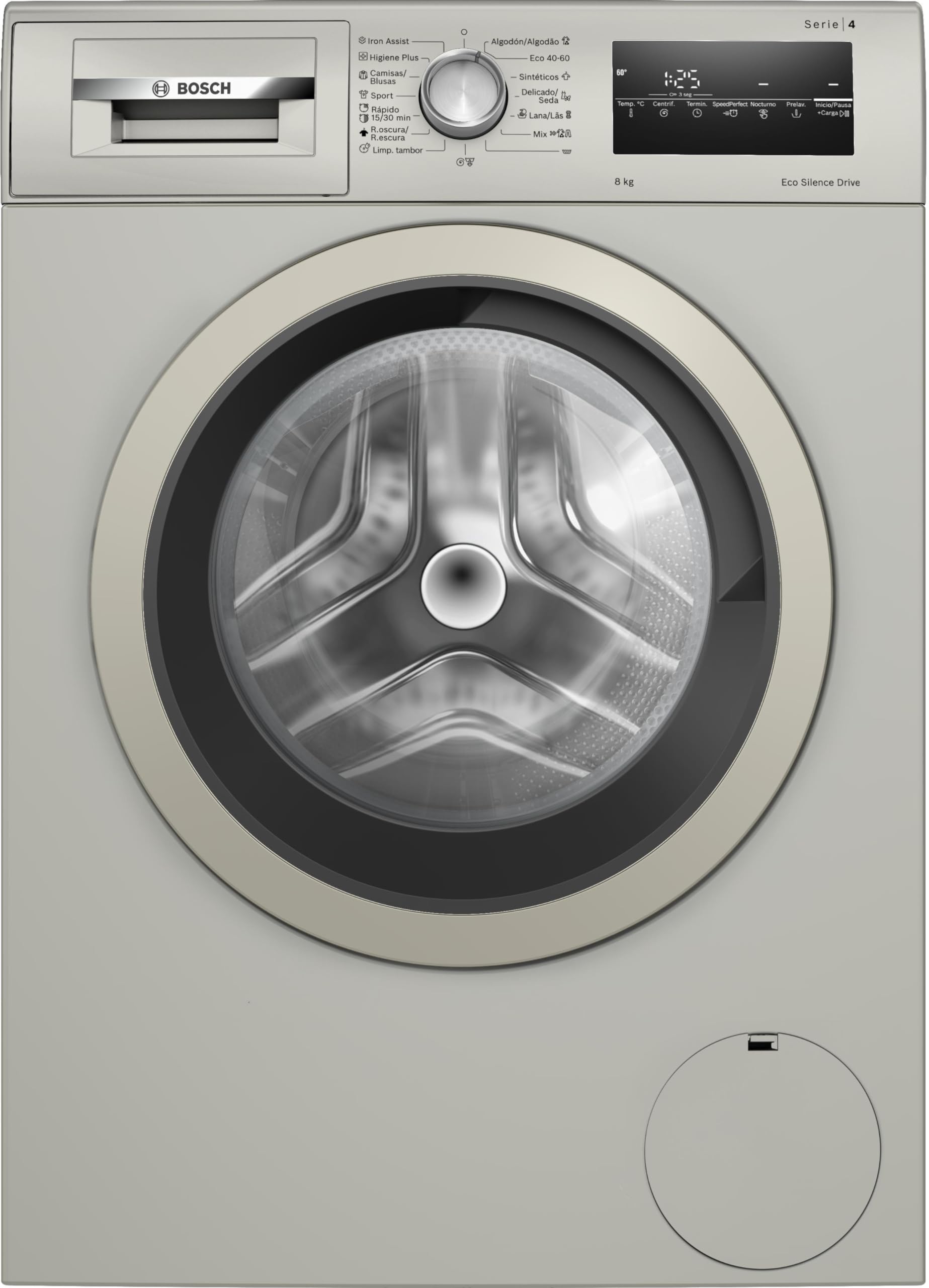 Bosch - Máquina de lavar livre instalação, 8 kg, 1200 RPM, série 4, função pausa carregamento, Iron Assist, Motor EcoSilence, branco, WAN24272ES