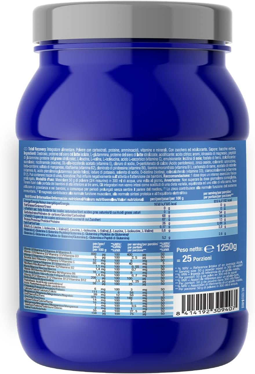 Victory Endurance Total Recovery (1250 g) sabor melancia, preparado para beber pós-treino de hidratos e proteínas, com BCAA 2:1:1, 12 vitaminas e 9 minerais, recuperação rápida