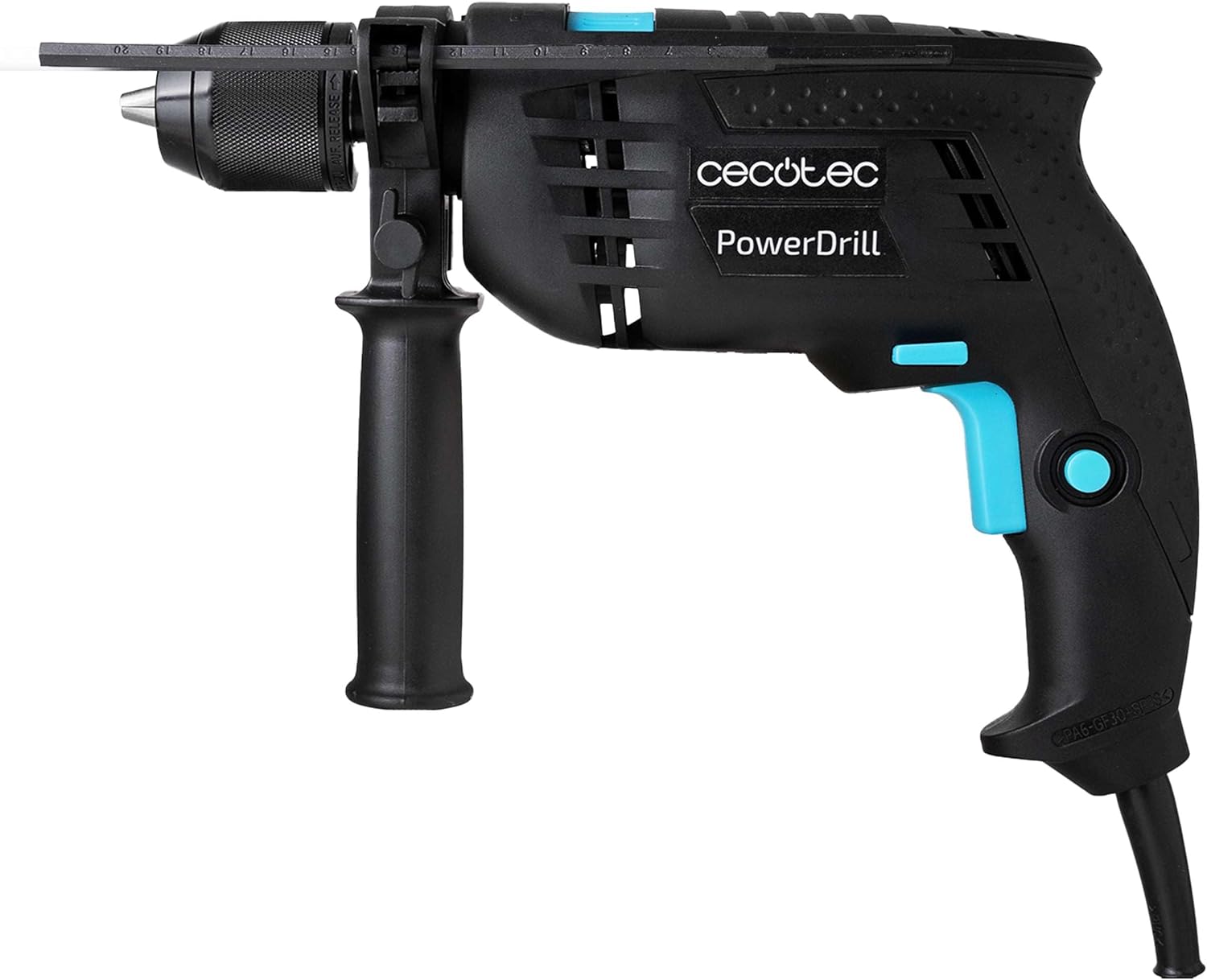 Cecotec Taladro Eléctrico Percutor PowerDrill 850 EasyAdjust. 850W, 46000 impactos por minuto, 4800 rpm, Cable extralargo 3m, Mandril portabrocas sin llave 13mm diámetro, Totalmente equipado