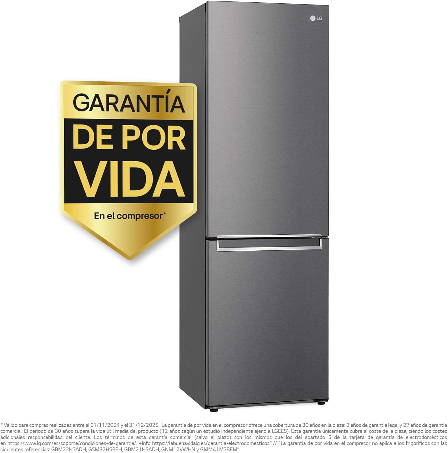 LG GBP61DSPGN.ADSQEUR - Frigorífico Combi Door Cooling+, 1,86m, Clasificación D, capacidad de 374l, Inox grafito antihuellas, serie P-600