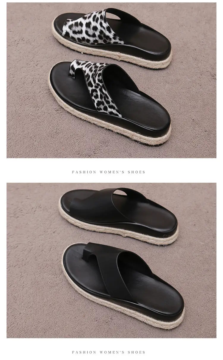 Sandálias de senhora de sola grossa com padrão leopardo