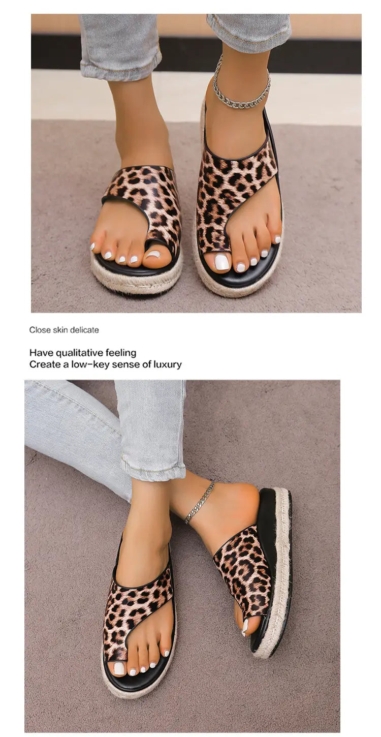 Sandálias de senhora de sola grossa com padrão leopardo