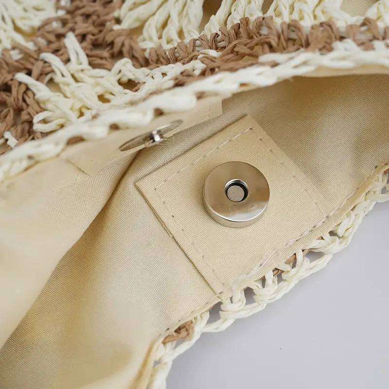 Bolsa de palha oca com cinto de tecido para axila