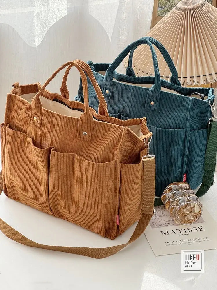 Bolsa de ombro de senhora em bombazine grosso com vários bolsos para o outono e inverno, bolsa de ombro simples para estudantes e lazer