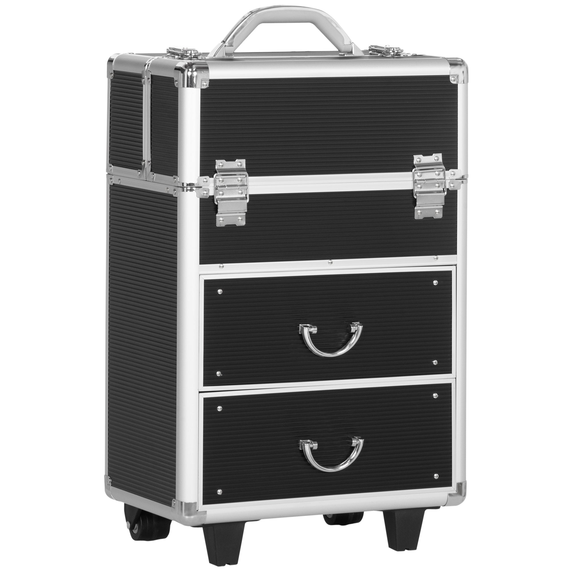 Mala de Maquilhagem Professional com Rodas e 6 Gavetas Preta