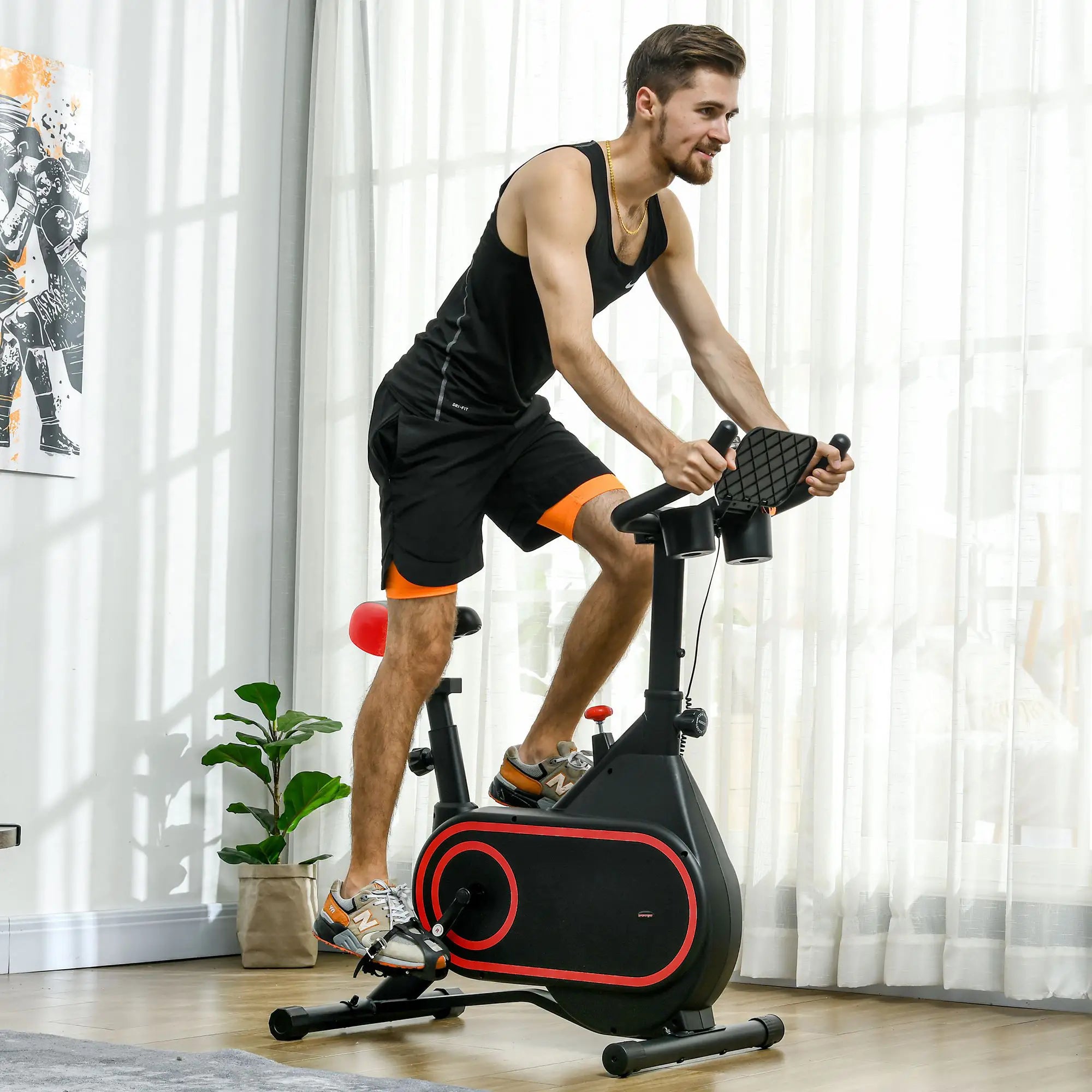 Bicicleta Estática Vermelha com Ecrã LCD e Resistência Ajustável