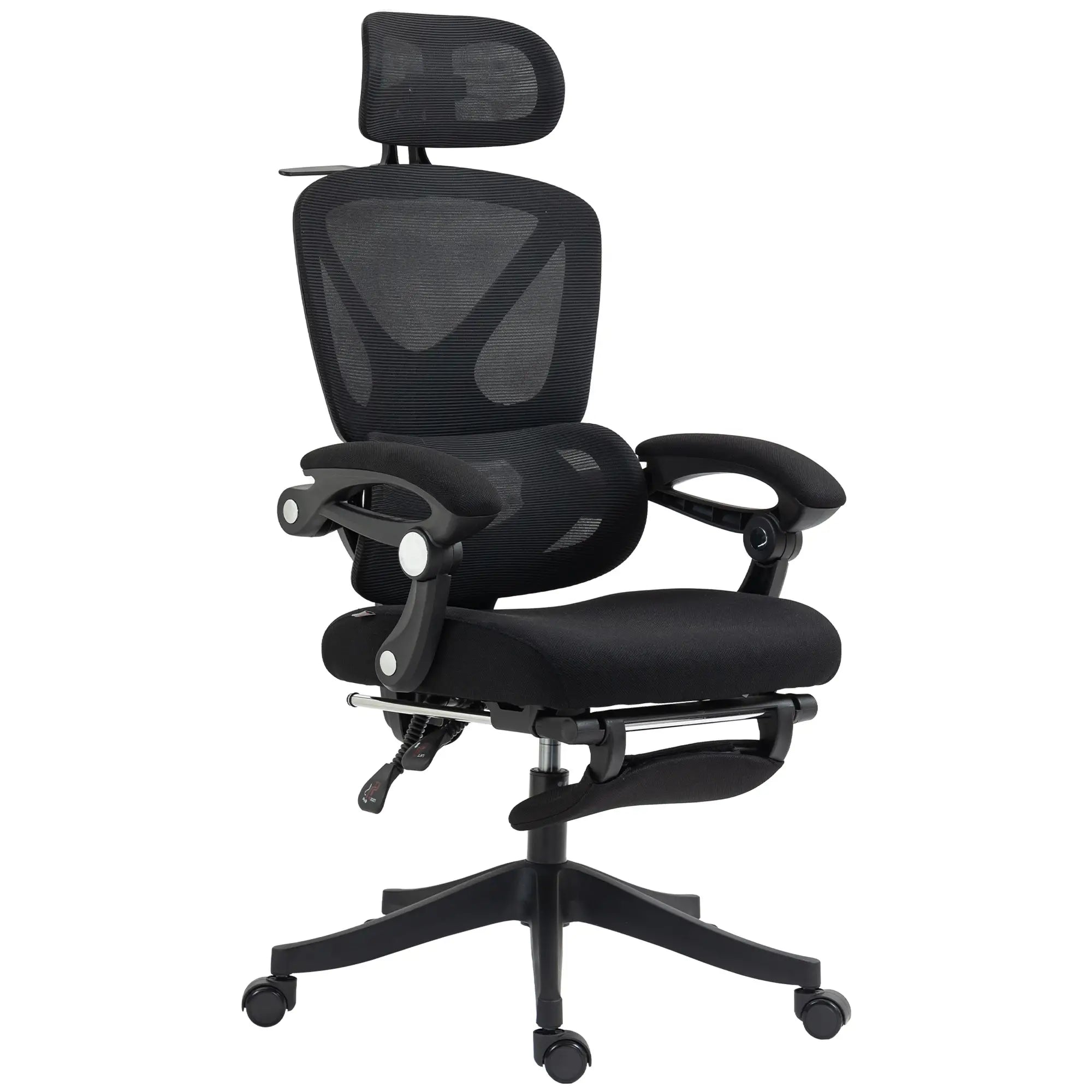 Cadeira de Escritório de Malha com Apoio para a Cabeça Suporte Lombar Apoio para os Pés Função de Inclinação 71x70x109-119 cm Preto