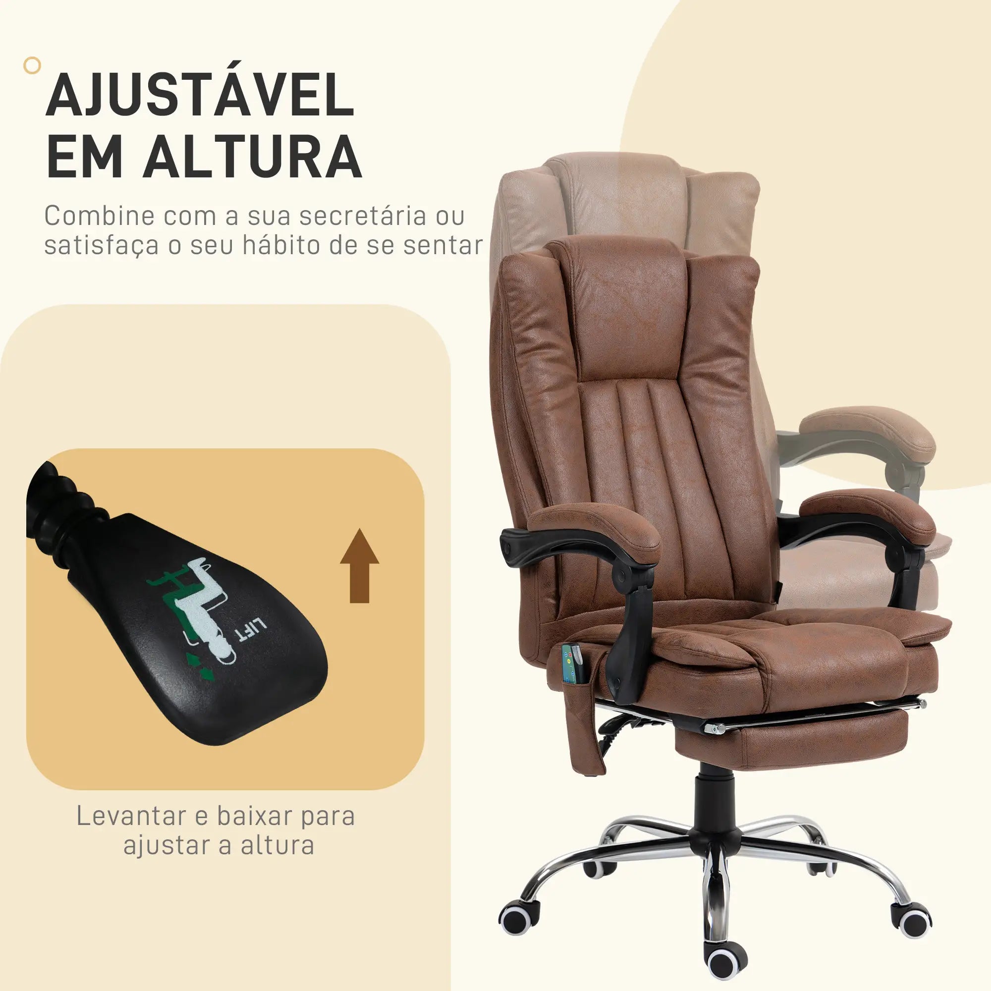 Cadeira de Massagem com 6 Pontos de Massagem com Função de Aquecimento Apoio para Pés e comando à distância castanha