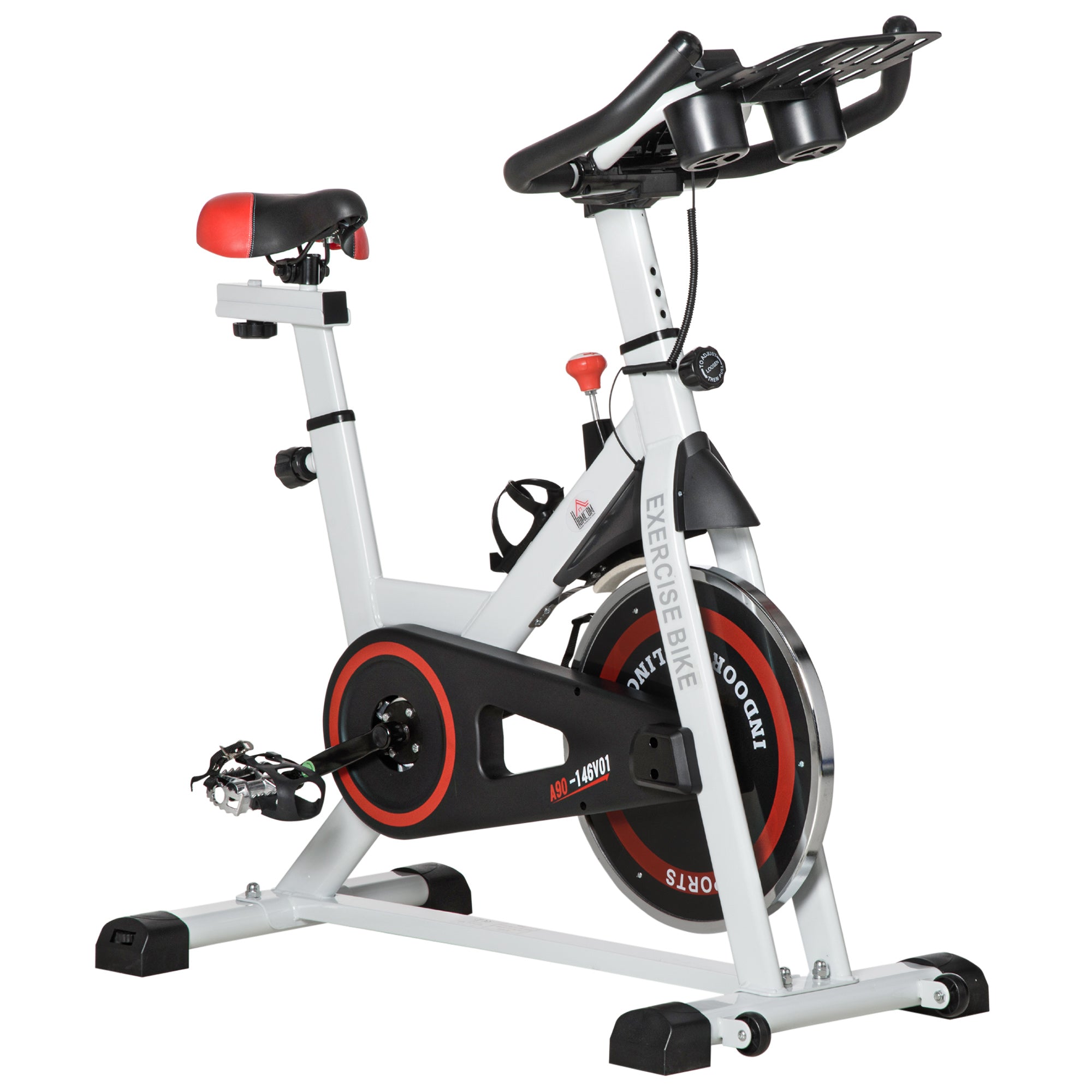 Bicicleta estática com tela LCD Sela ajustável Volante 8 kg Carga 100 kg 103x53x110-114 cm Branco