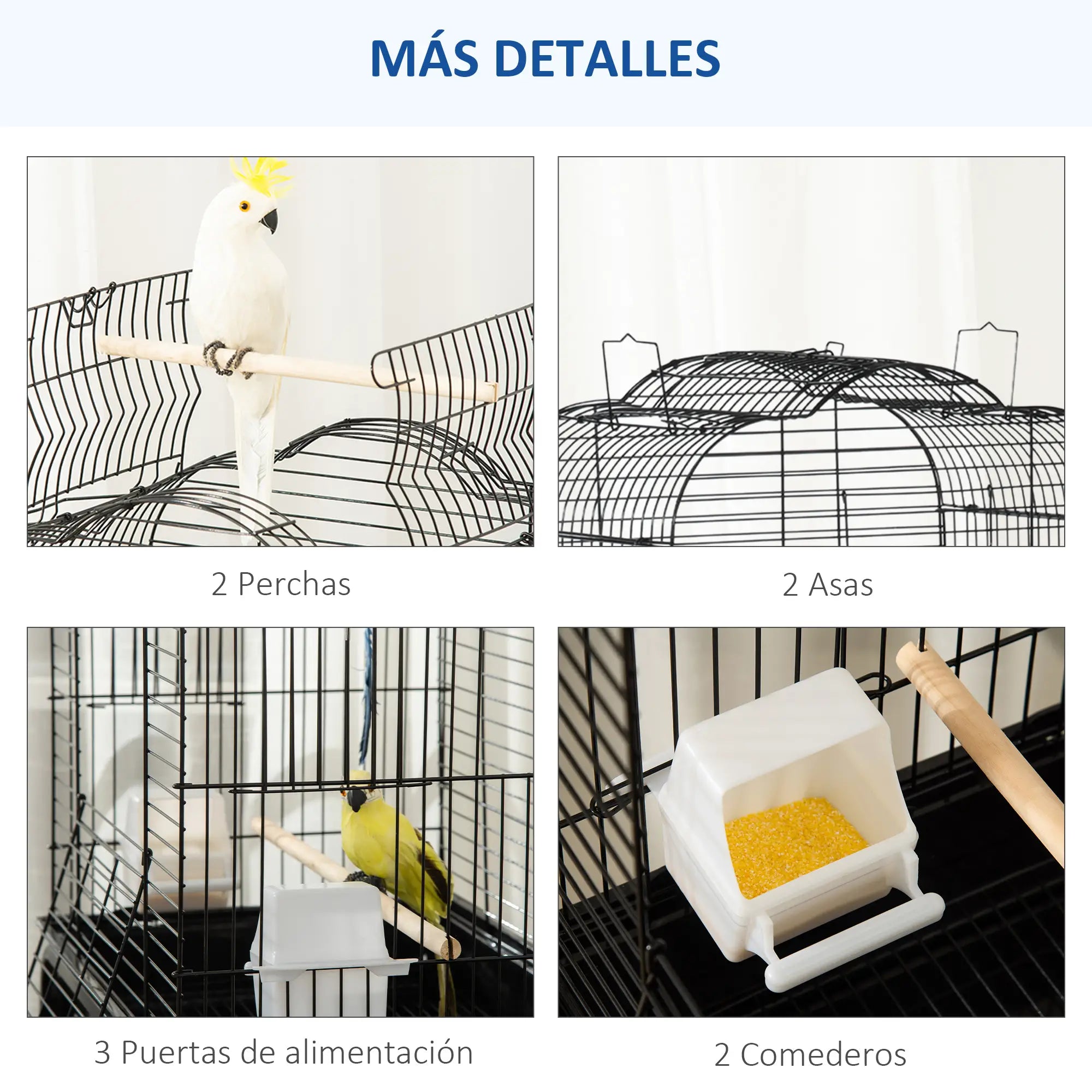 Birdcage with wheels, support, and accessories, black, 130cm