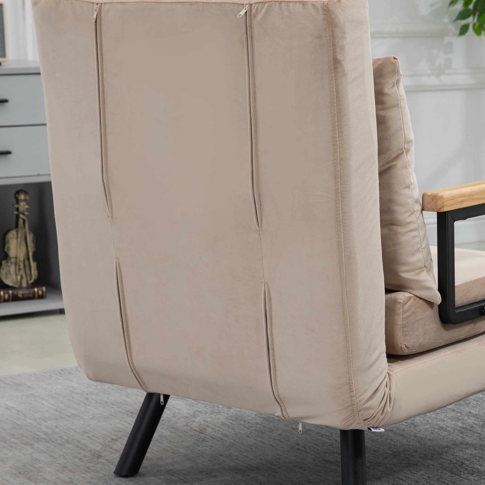 Poltrona Convertível em Cama Poltrona 3 em 1 Convertível em Cama com Encosto Ajustável em 5 Níveis 63x73x81 cm Bege