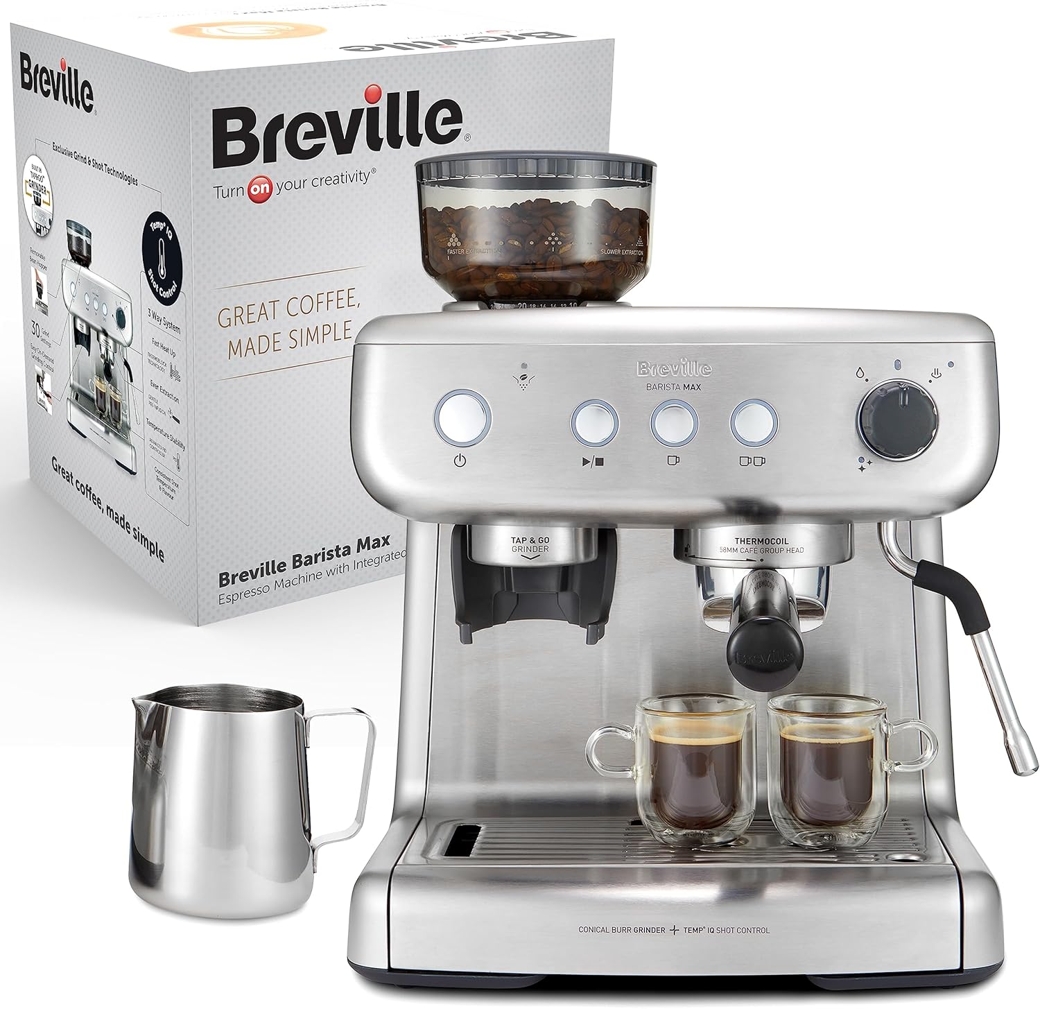 Breville Barista Max máquina de café expresso, totalmente automática com moinho integrado e bomba italiana de 15 bares [VCF126X]
