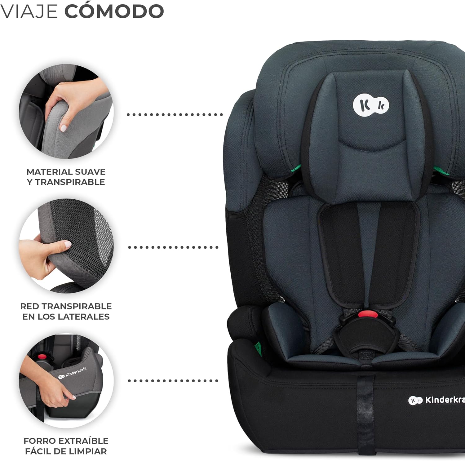Kinderkraft COMFORT UP I-SIZE 76-150 cm, Silla de coche bebé, Silla coche para niños, Sillade, Cinturón, regula en 11 niveles, Grupo 1/2/3, 15 meses - 12 años, 9-36 kg, Negro