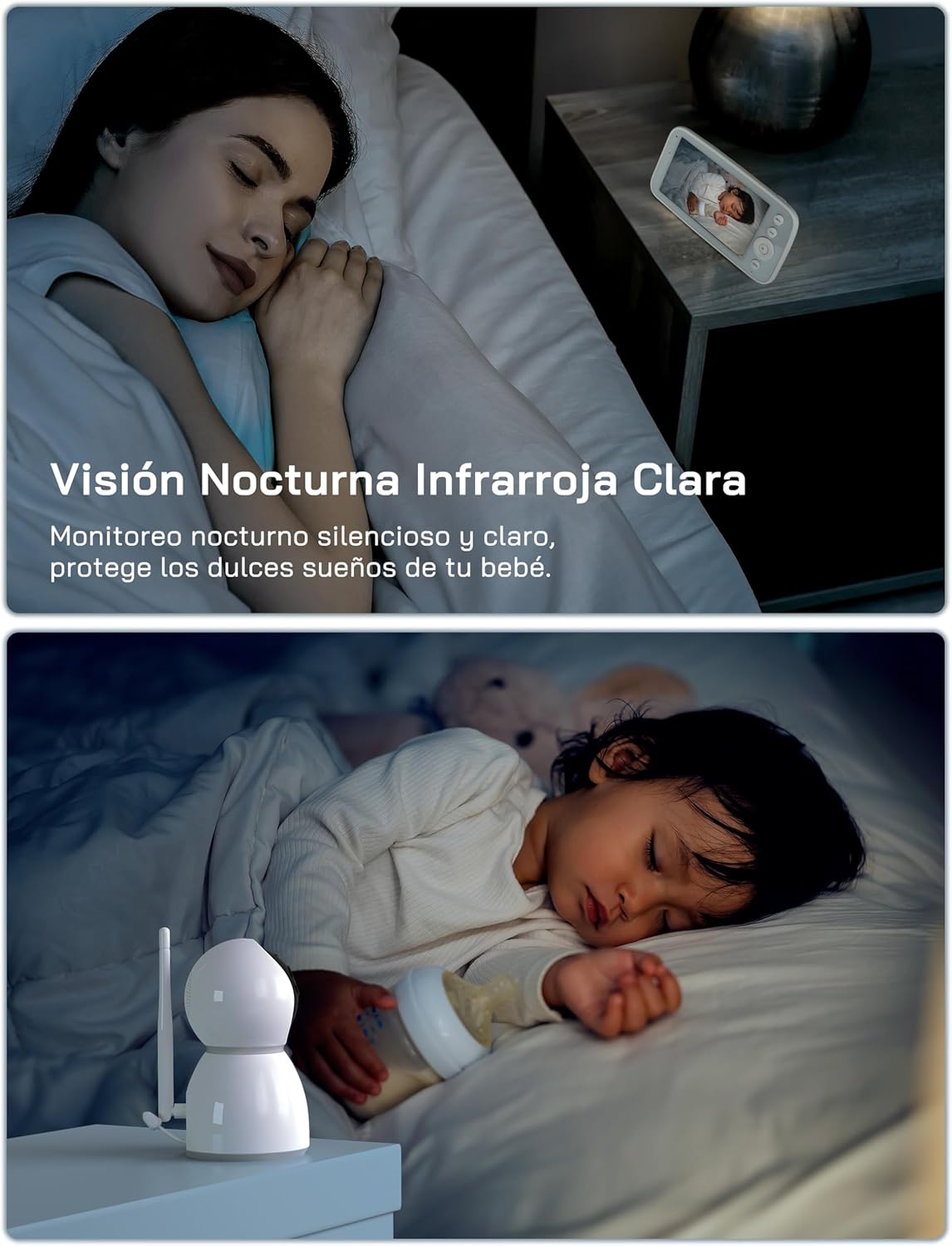 WOLFANG 1080P Camara Vigilancia Bebe con 5" 720P Pantalla, Vigilabebes con Camara con Rotación de 360° y Zoom, Sin WiFi, Visión Nocturna, Comunicación Bidirecciona, Temperatura, Detección de Llanto