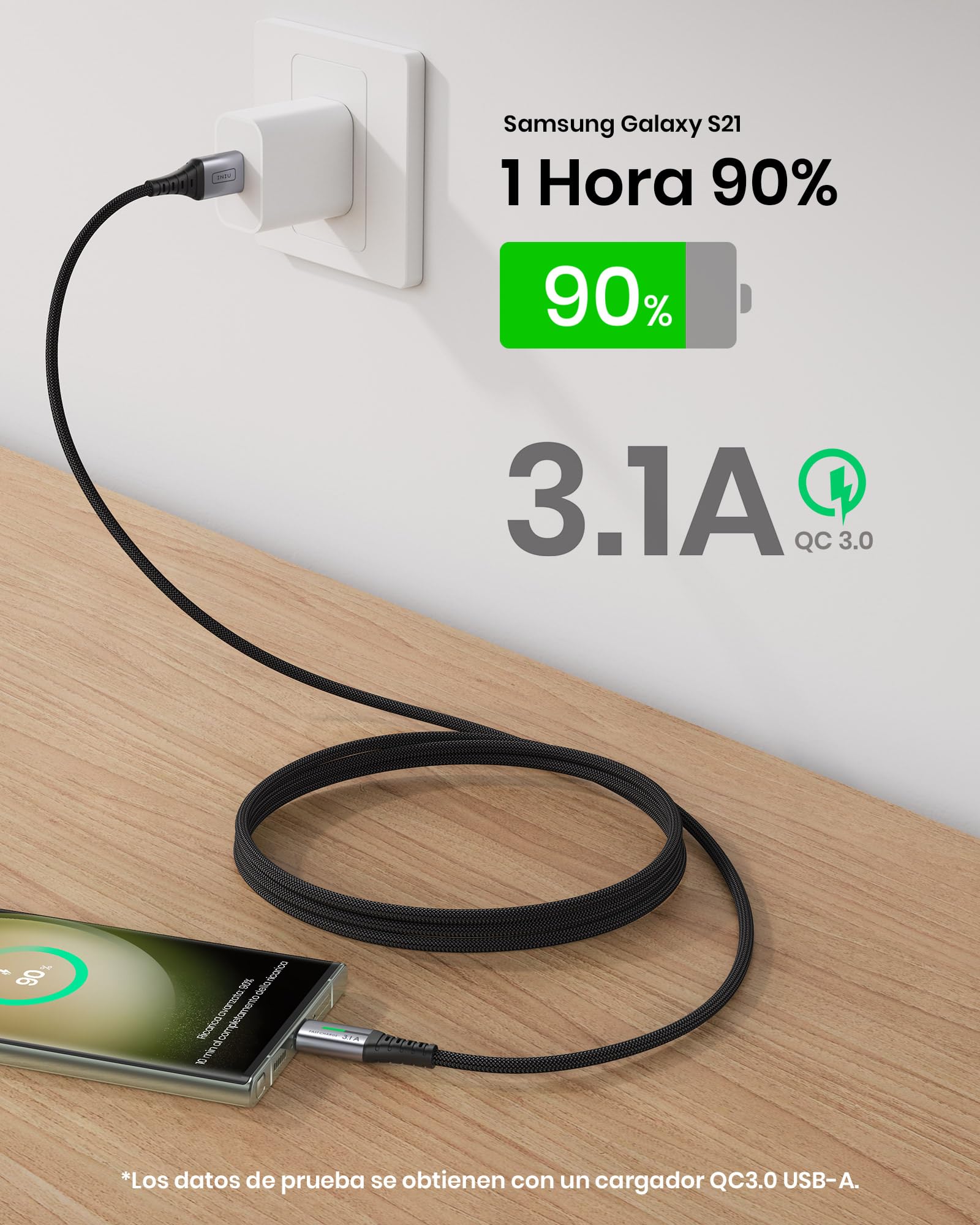 Cabo USB A USB C INIU, [2 m] QC 3,0 e 3,1 A Cabo USB C Carregamento rápido, liga trançada de nylon Cabo USB tipo C Carregador compatível com iPhone 16 15 Pro Samsung S21 Huawei Xiaomi Pixel ECC.