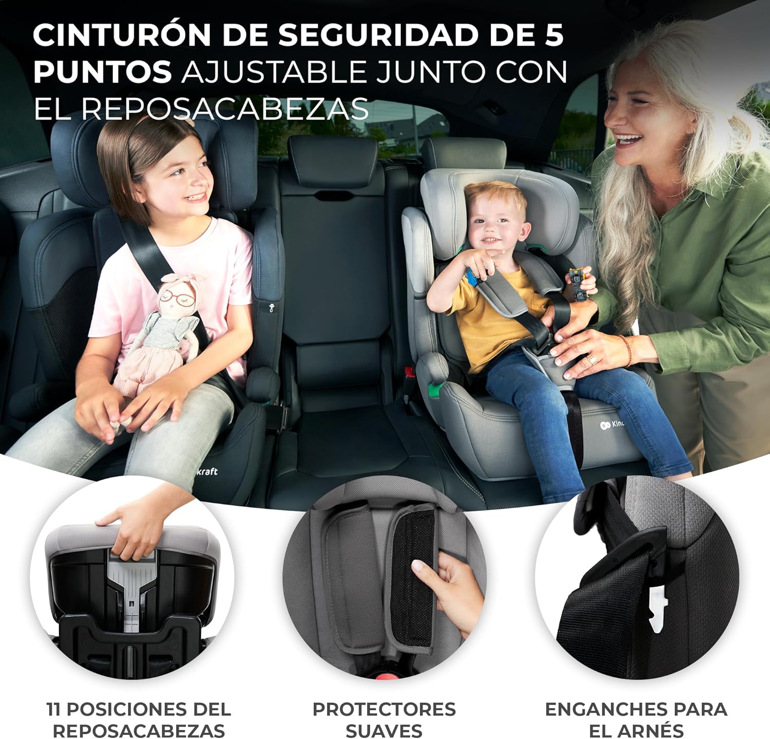 Kinderkraft COMFORT UP I-SIZE 76-150 cm, Silla de coche bebé, Silla coche para niños, Sillade, Cinturón, regula en 11 niveles, Grupo 1/2/3, 15 meses - 12 años, 9-36 kg, Negro