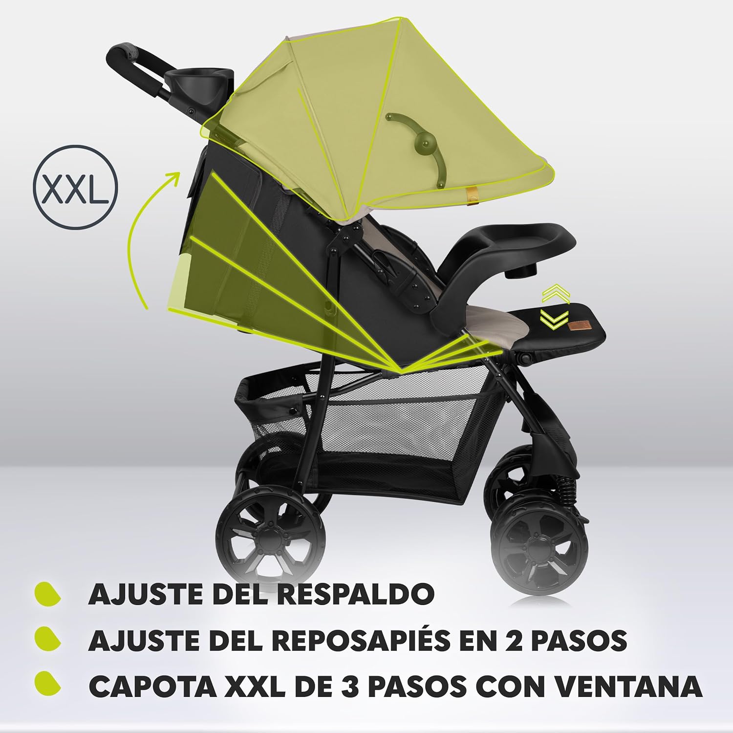 LIONELO Emma Plus Carrinho de passeio até 15 kg 6-36 M encosto ajustável cinto de segurança de 5 pontos capuz profundo organizador para pais