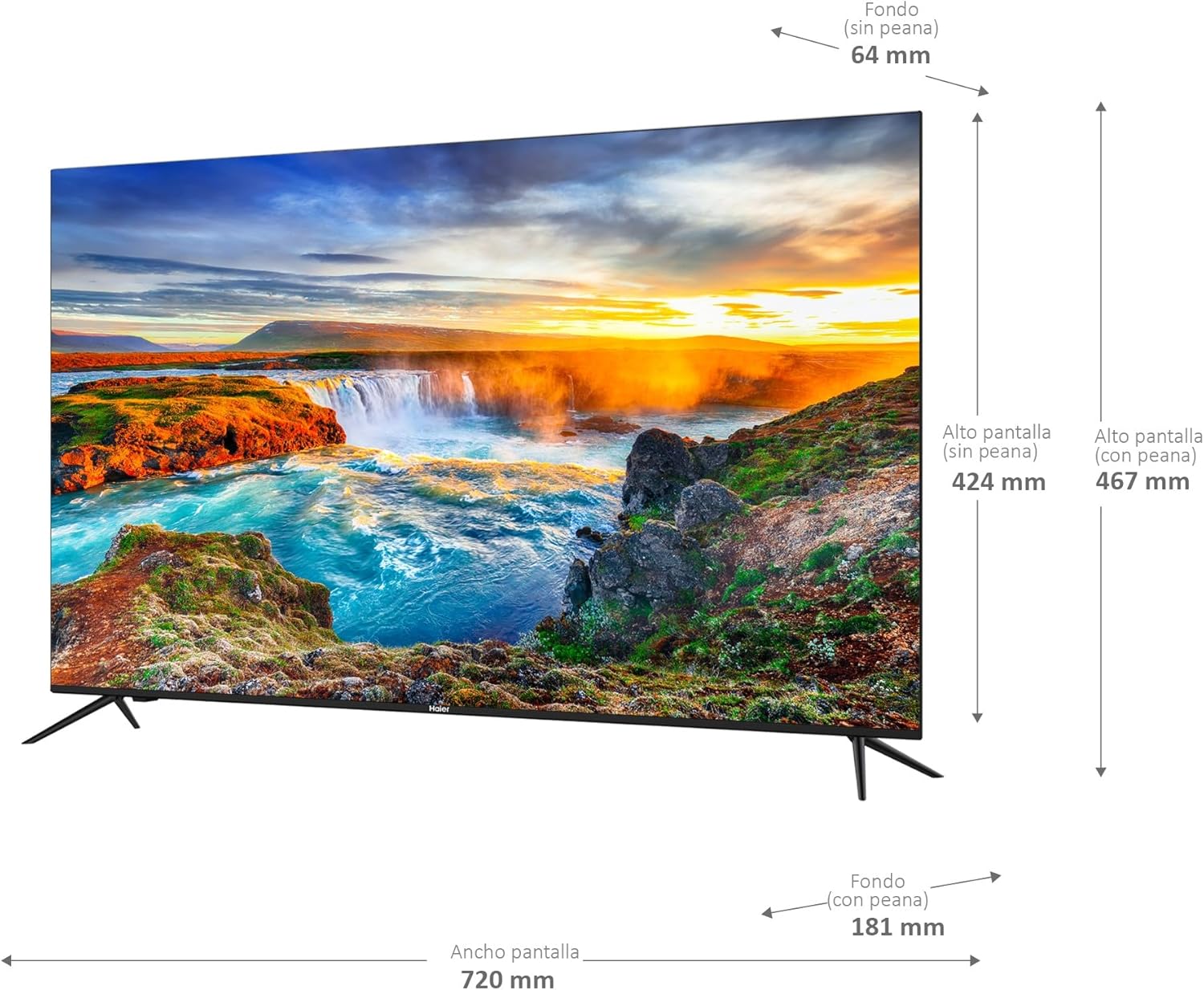 Haier Direct LED Full HD H32K702FG - 32", Smart-TV, HDR, Dolby Audio, Android 11, Smart-TV, Google Assistant, Bluetooth 5.1, DBX TV, HDMI 2.1 x 3, sem molduras