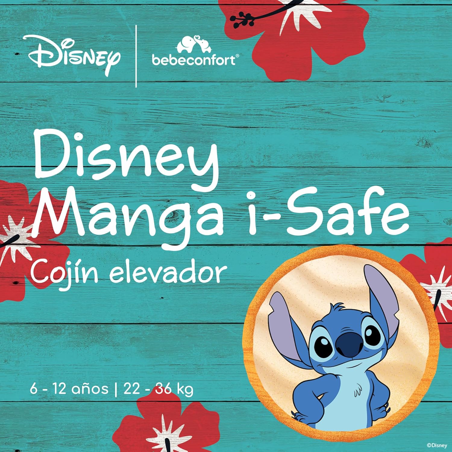 Bebeconfort Disney Manga i-Safe, Asiento Elevador Coche, Silla Coche Stitch, 6-12 Años, 128–150 cm, 22-36 kg, Ligera, Instalación Fácil con Cinturón, Acolchada, Tejidos Suaves, Authentic Stitch