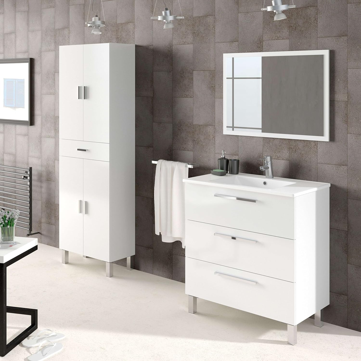 Habitdesign Coluna de casa de banho, armário de lavatório, 4 portas e 1 gaveta, modelo Aruba, acabamento em branco brilho, medidas: 60 cm (largura) x 182 cm (altura) x 29 cm (fundo), grande