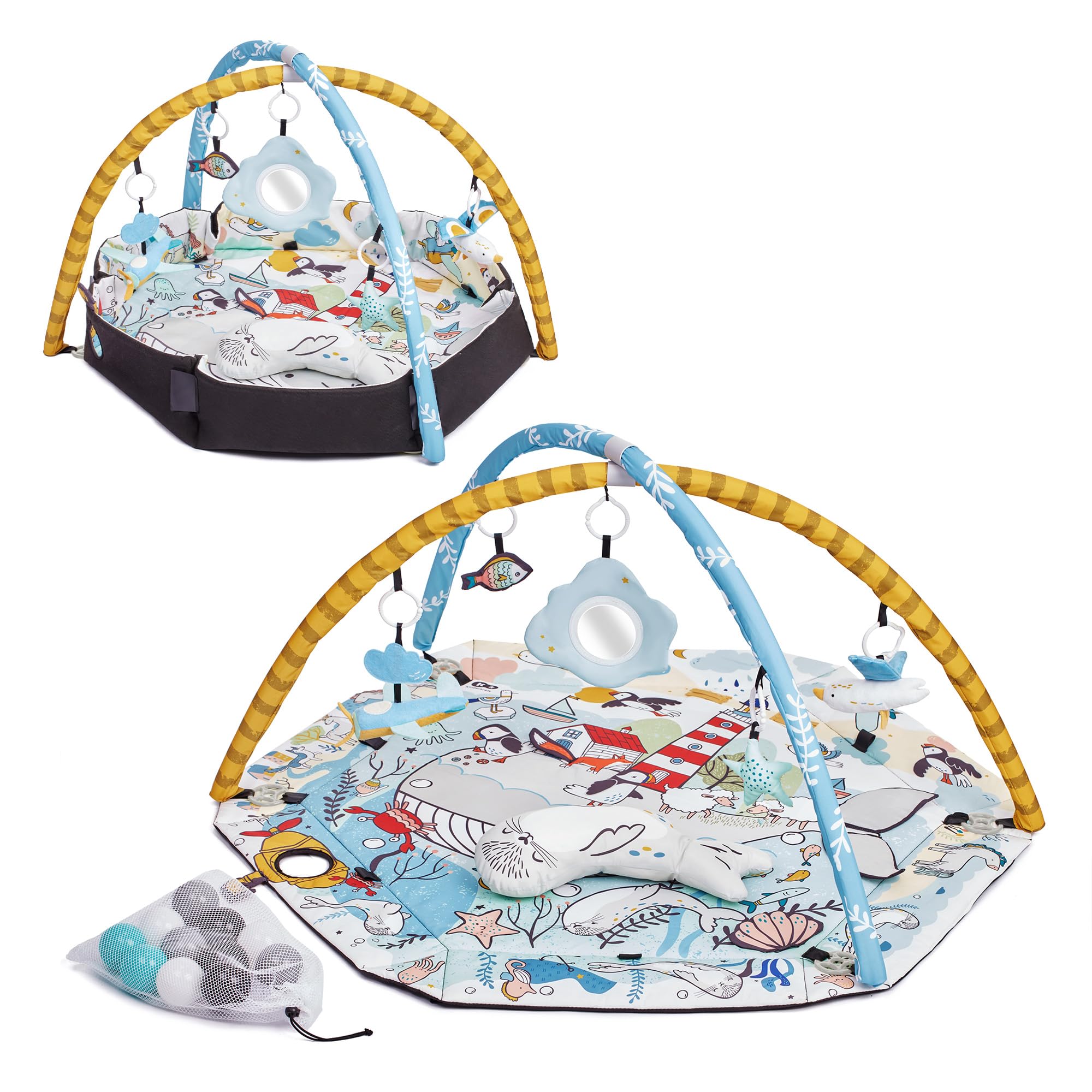 kk Kinderkraft SMARTPLAY Ginásio para bebé, tapete para crianças, tapete de bebé, 7 brinquedos, 20 bolas, 2 arcos, com acessórios, para bebé, multifuncional, piscina seca, multicolorido