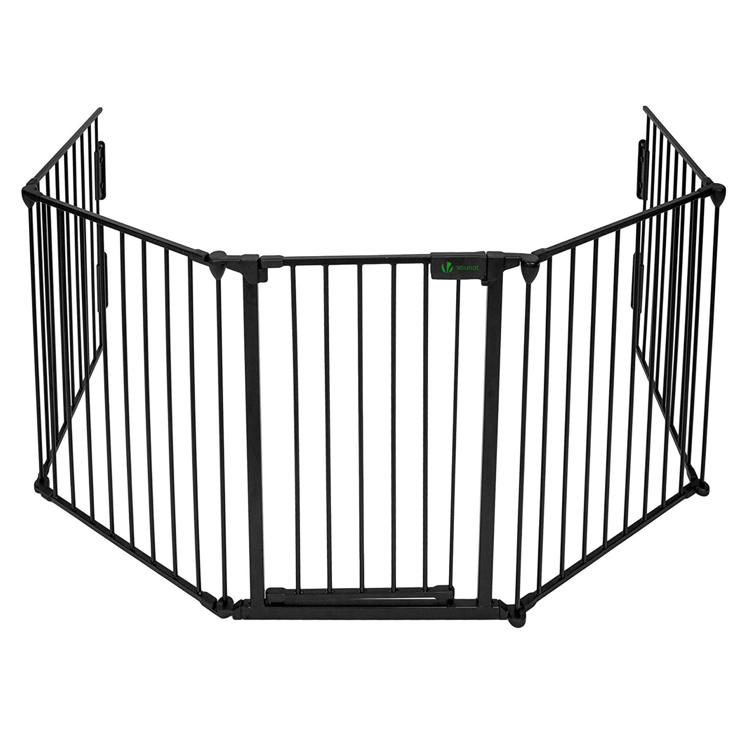 VOUNOT® Barreira de segurança para cães, cerca de segurança 5 painéis, grade de proteção de lareira montagem flexível, 300 x 75 cm, preto