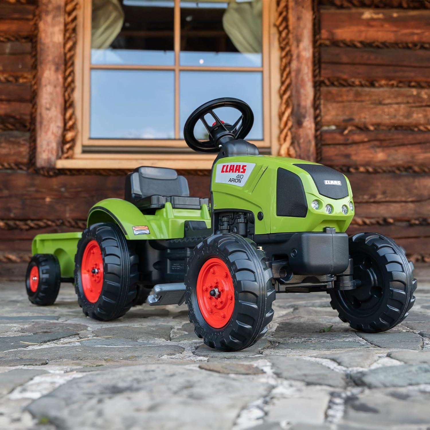 FALK Tractor de pedais de pestanas com reboque - A partir de 2 anos-Fabricado em França-volante direcional com buzina-2040A, multicolorido, tamanho único (2040A)