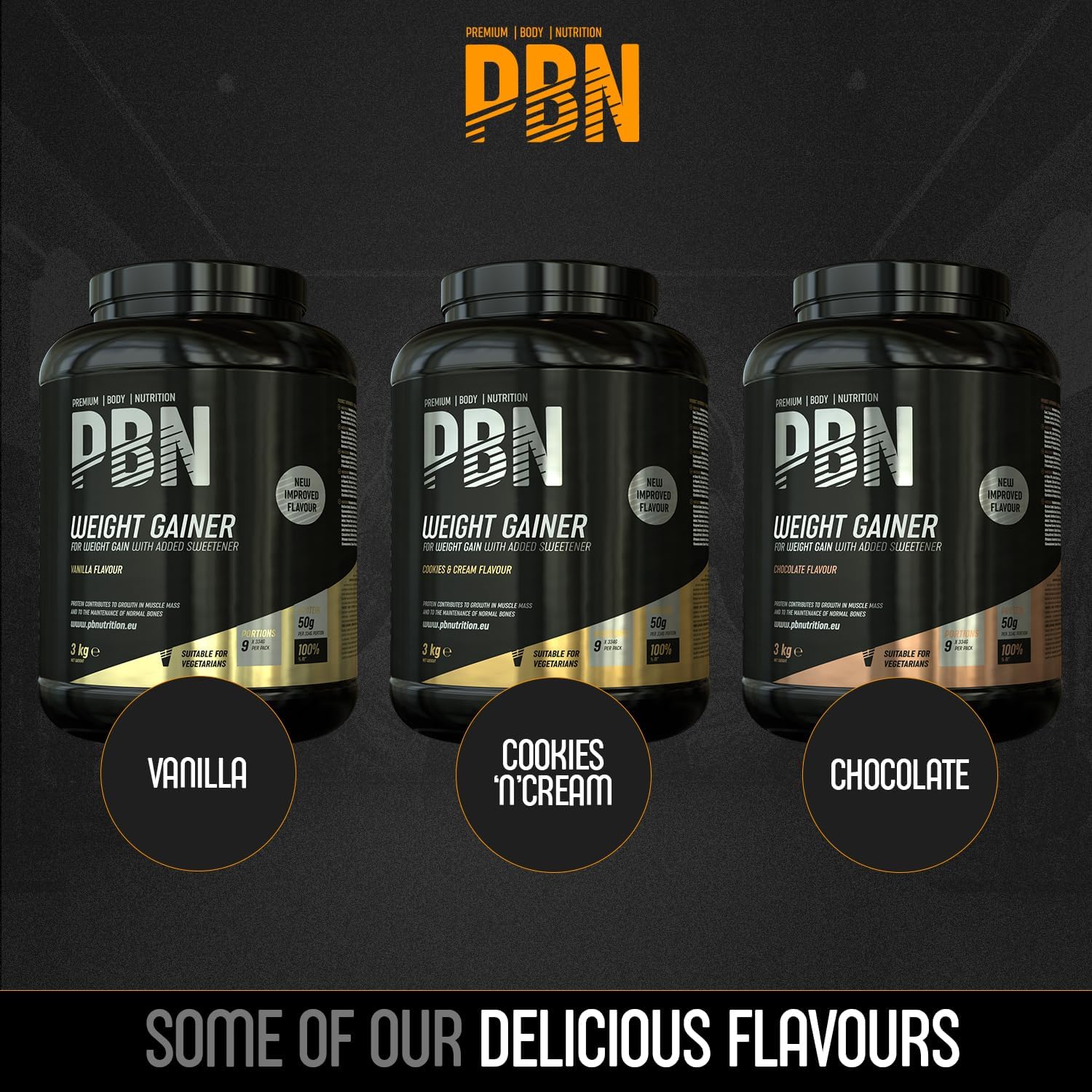 PBN Premium Body Nutrition Bota de vencedor de peso, 3 kg, sabor de bolachas, sabor otimizado