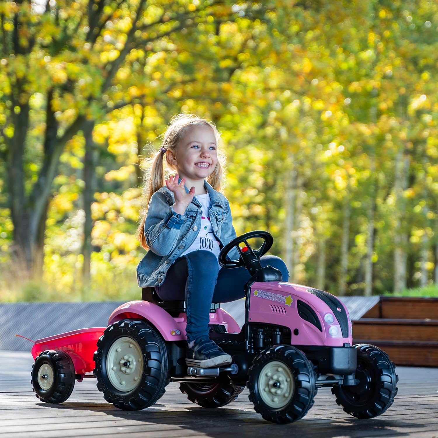 FALK - Tractor de pedais Rainbow Star rosa com reboque - A partir de 2 anos - contém 40 % de plástico reciclado - fabricado em França - 2056 L