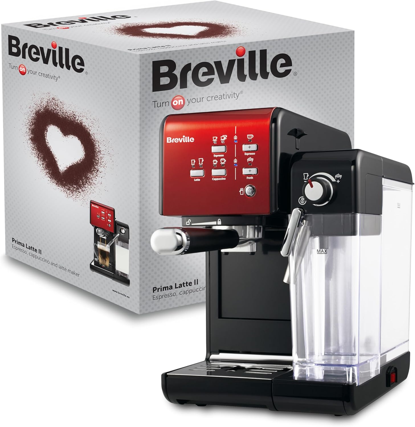 Breville Prima Latte II Espresso | Cafeteira para latte e cappuccino | Bomba profissional de 15 bares e espumador | Vermelho [VCF109X]